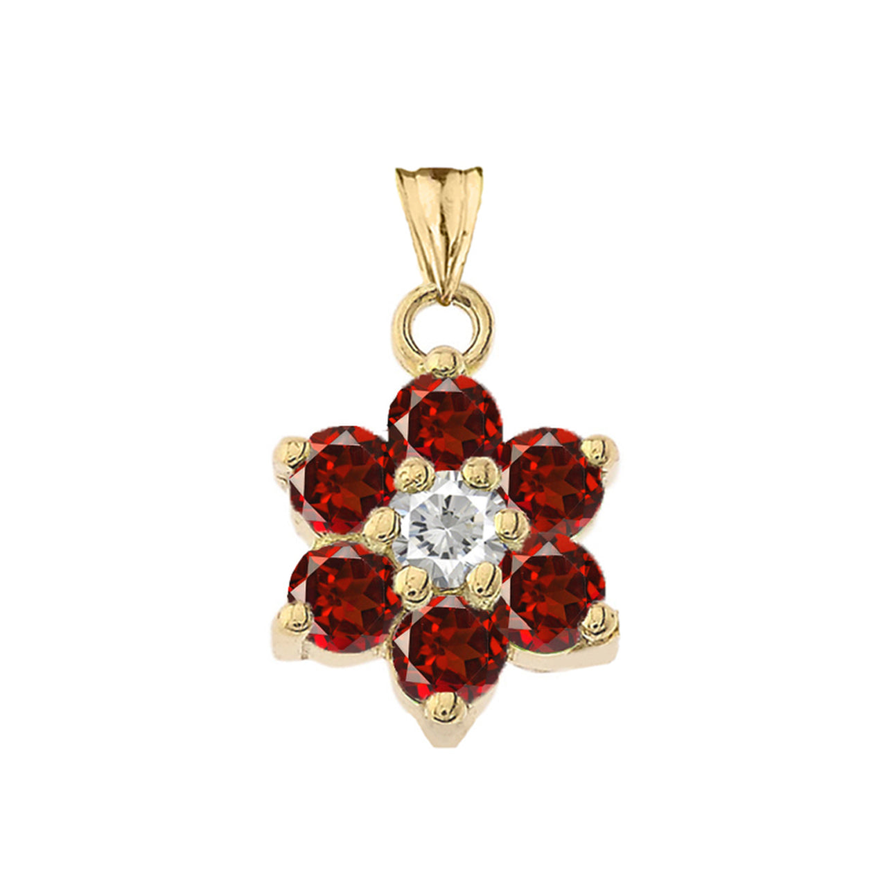 Yellow Gold Custom Birthstone Flower Pendant Necklace, view 2