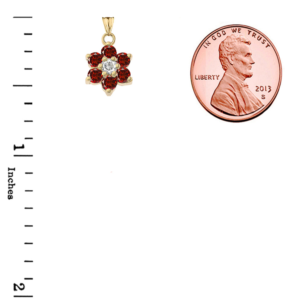 Yellow Gold Custom Birthstone Flower Pendant Necklace, view 3