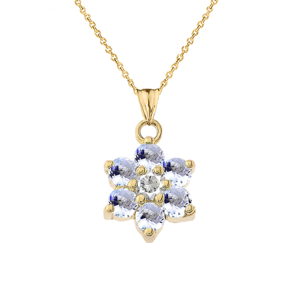 Yellow Gold Custom Birthstone Flower Pendant Necklace, view 5