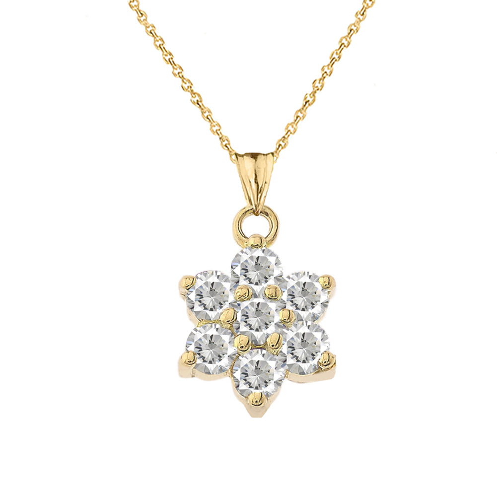 Yellow Gold Custom Birthstone Flower Pendant Necklace, view 6