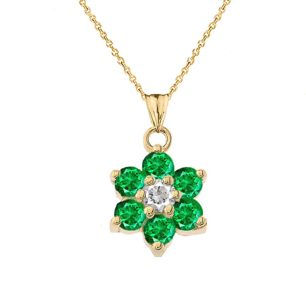 Yellow Gold Custom Birthstone Flower Pendant Necklace, view 7