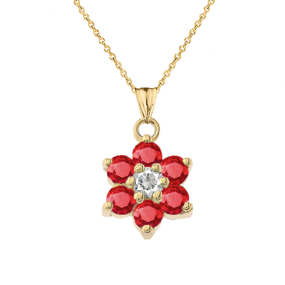 Yellow Gold Custom Birthstone Flower Pendant Necklace, view 9