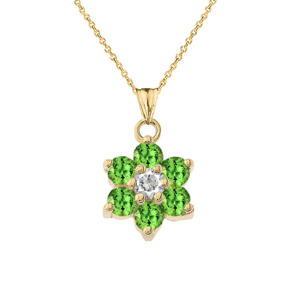 Yellow Gold Custom Birthstone Flower Pendant Necklace, view 10