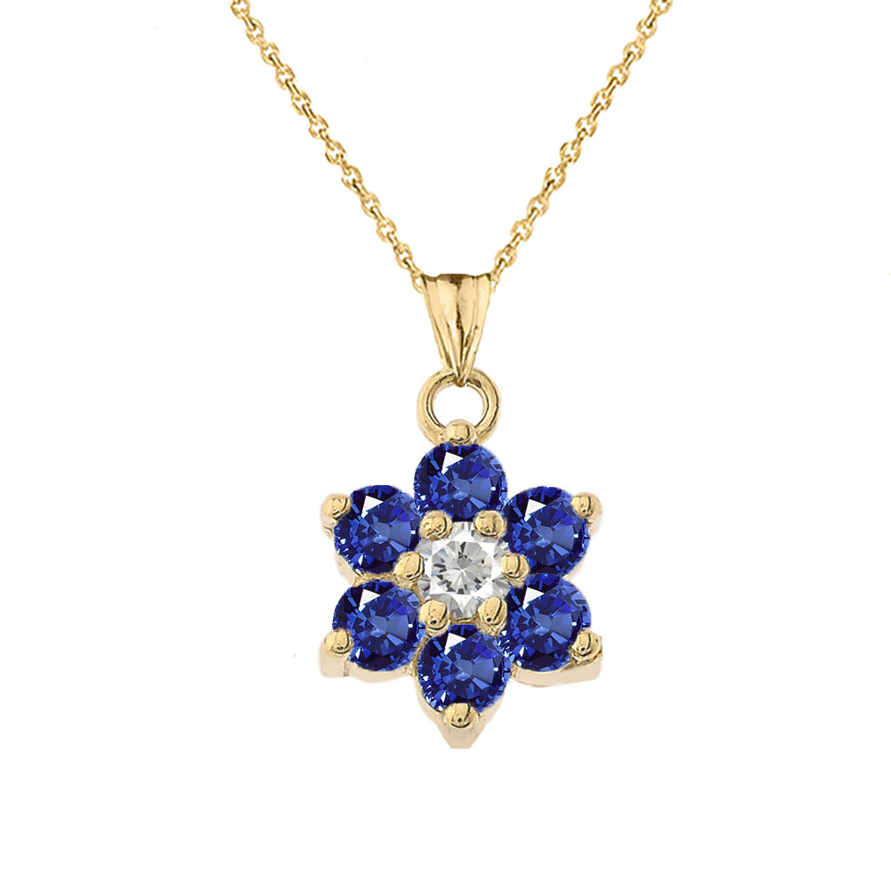 Yellow Gold Custom Birthstone Flower Pendant Necklace, view 11