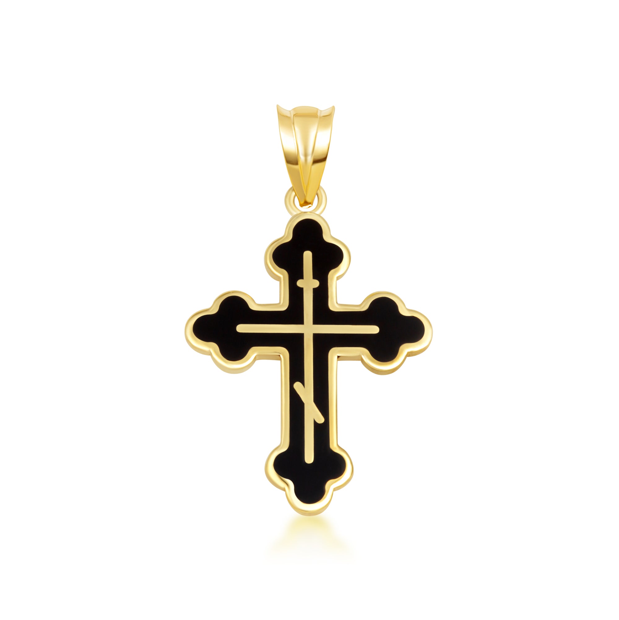Yellow Gold Custom Enamel Russian Orthodox Cross Pendant Necklace, view 7