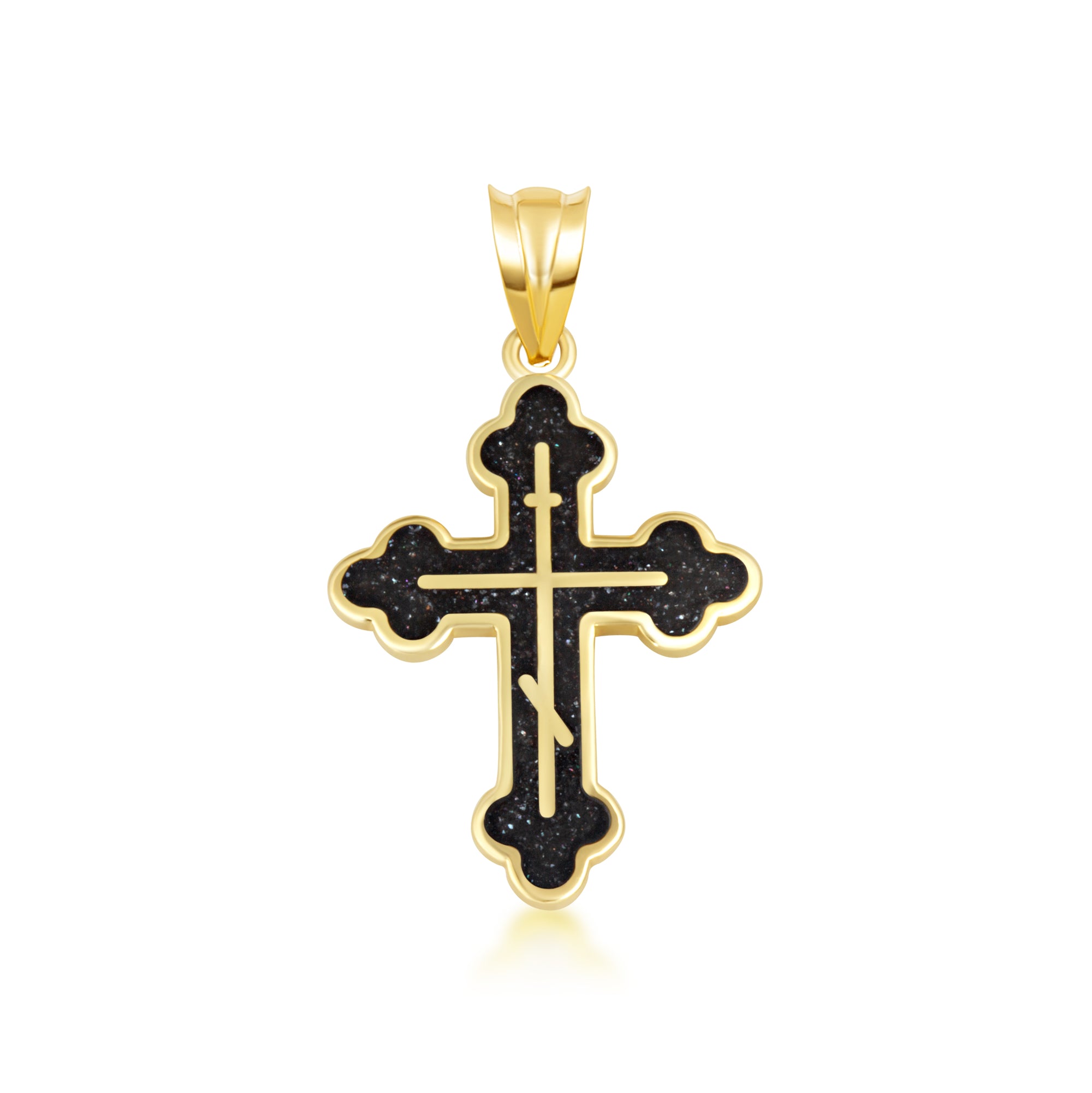 Yellow Gold Custom Enamel Russian Orthodox Cross Pendant Necklace, view 8