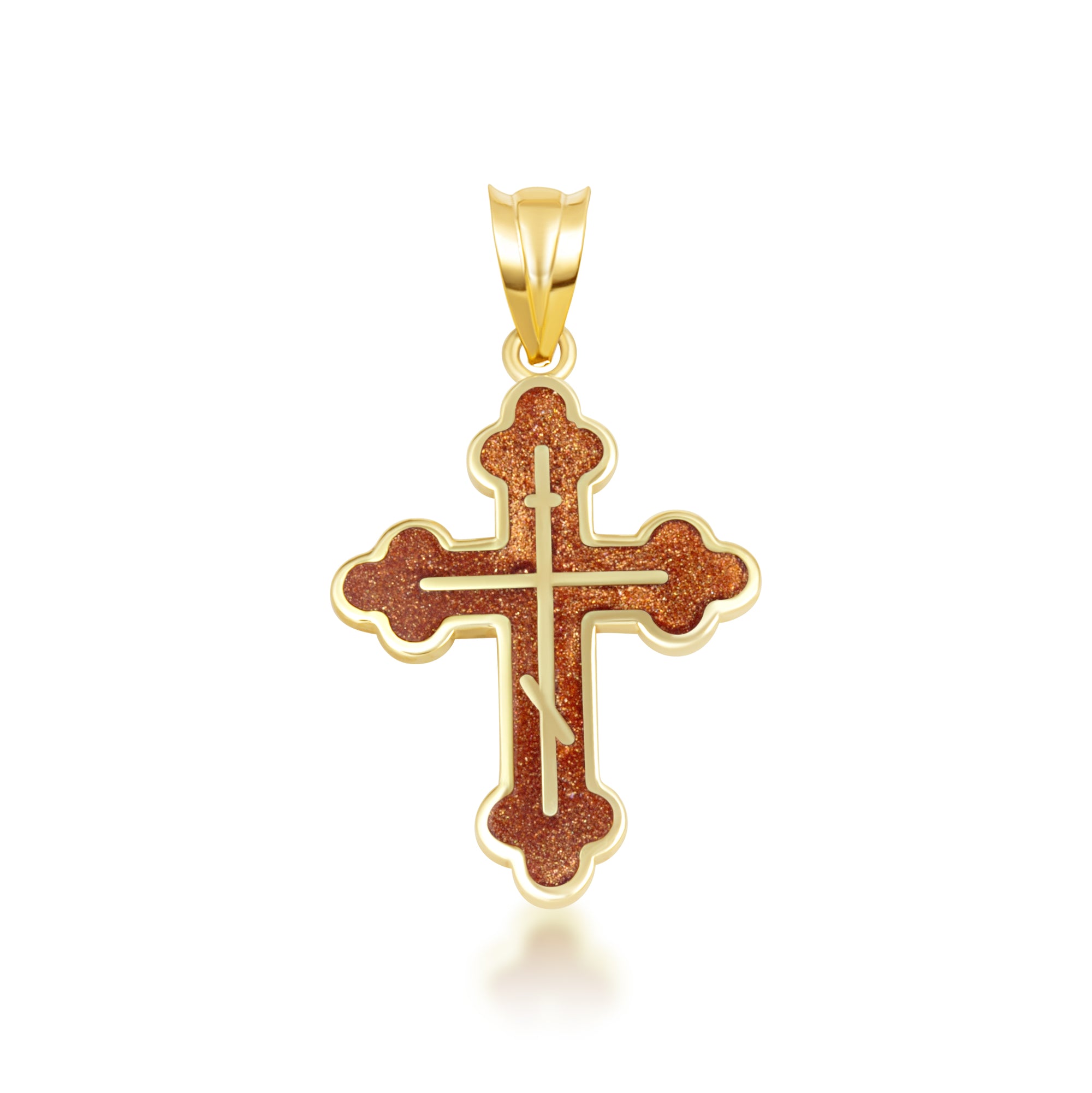 Yellow Gold Custom Enamel Russian Orthodox Cross Pendant Necklace, view 9