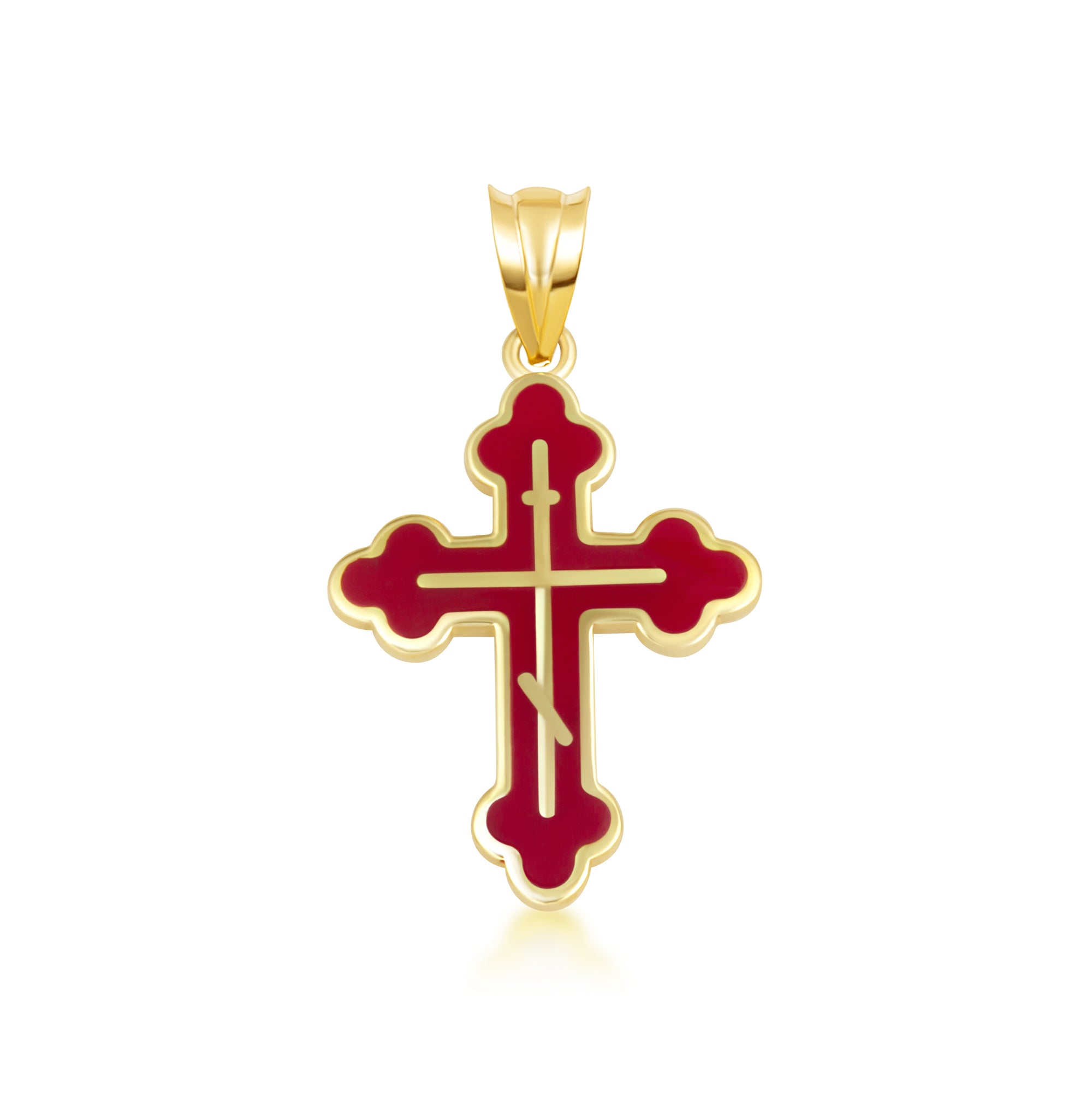 Yellow Gold Custom Enamel Russian Orthodox Cross Pendant Necklace, view 11