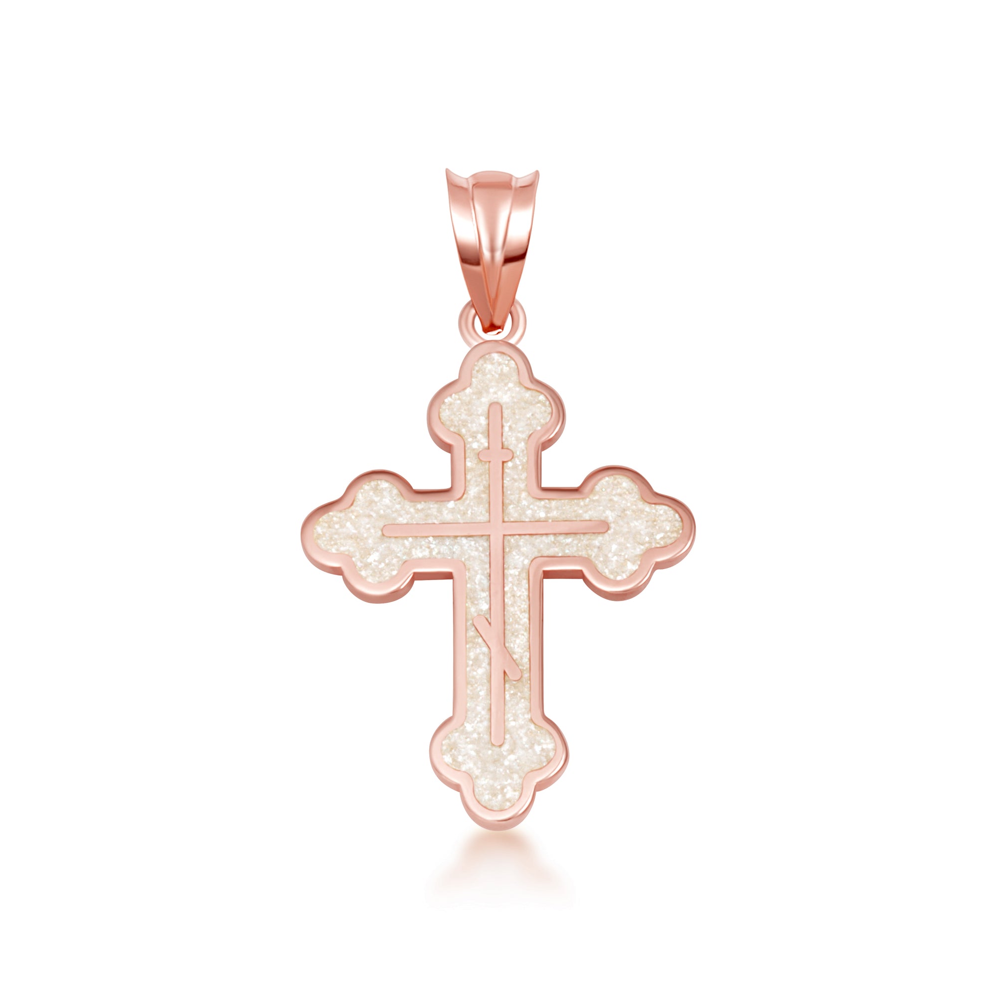 Yellow Gold Custom Enamel Russian Orthodox Cross Pendant Necklace, view 13