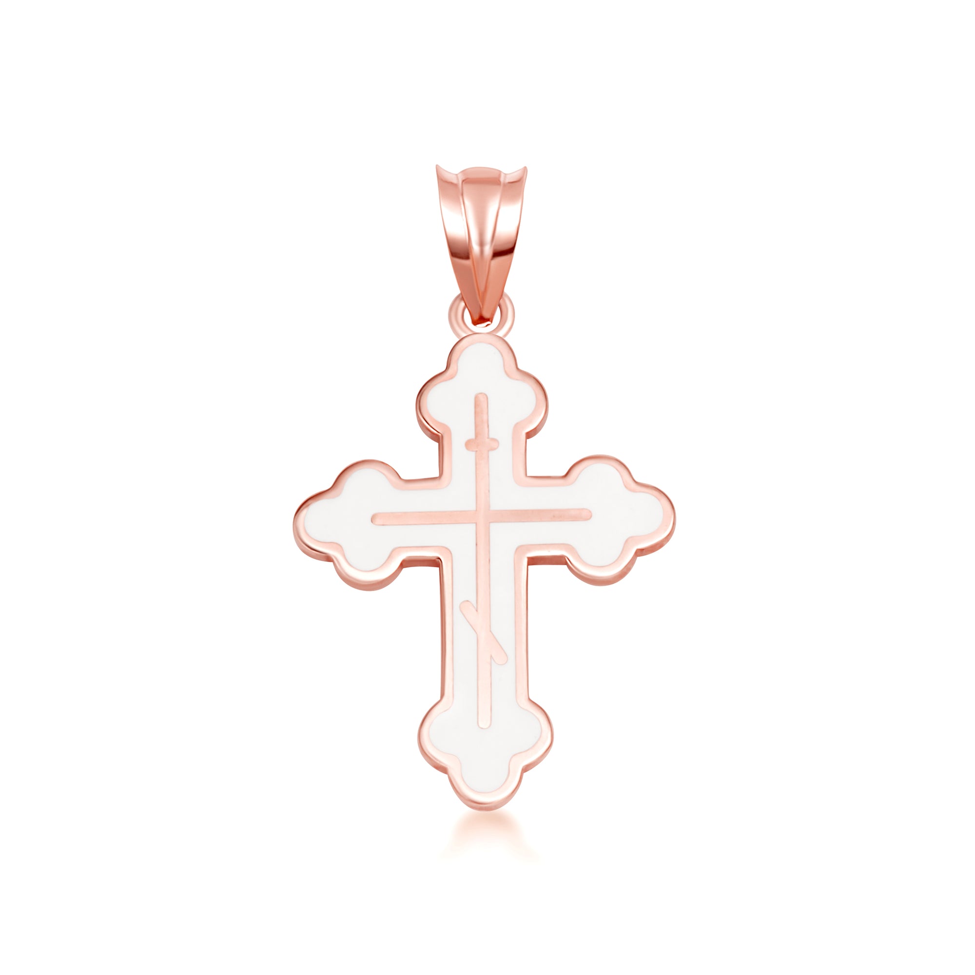 Yellow Gold Custom Enamel Russian Orthodox Cross Pendant Necklace, view 14