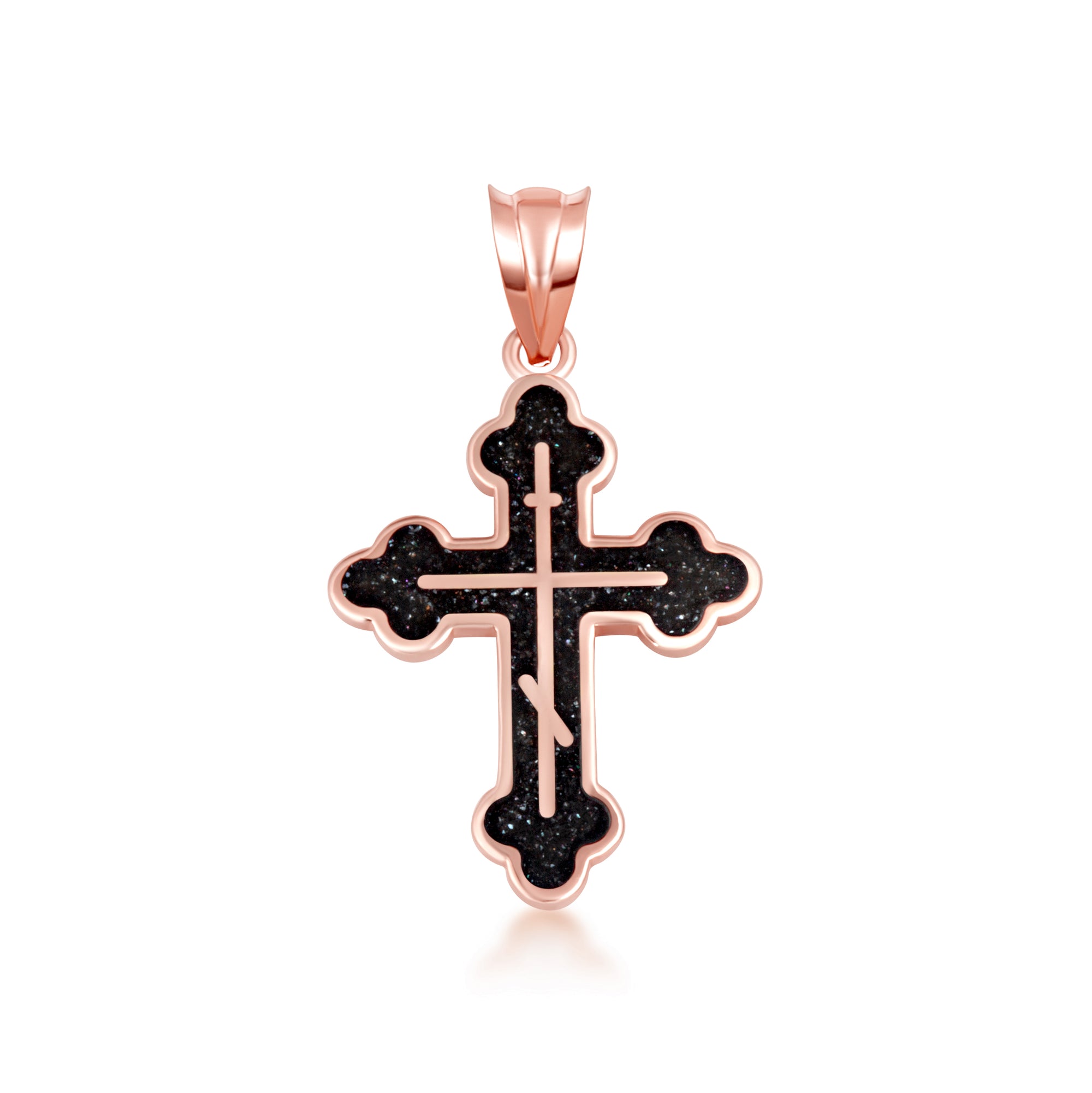 Yellow Gold Custom Enamel Russian Orthodox Cross Pendant Necklace, view 15