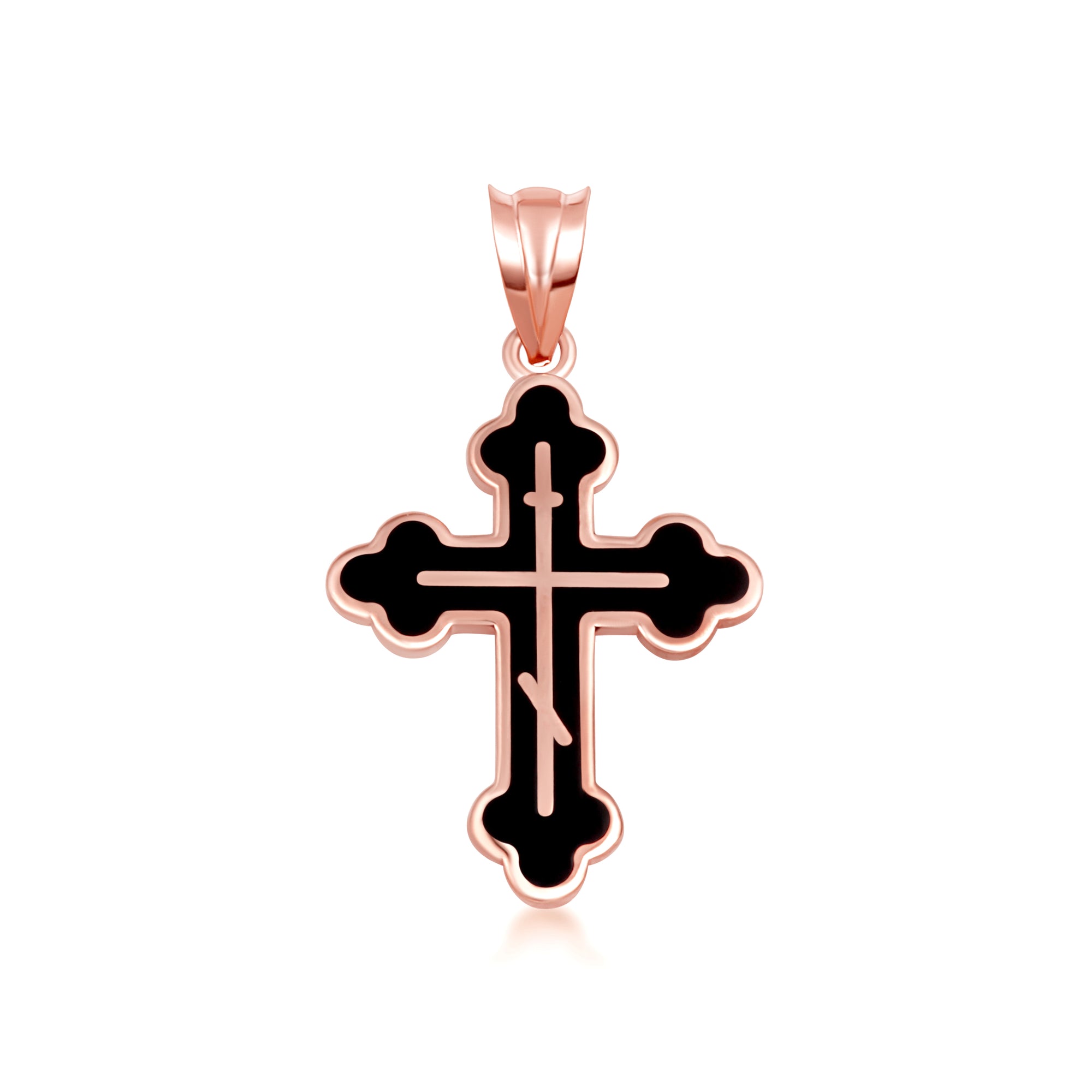 Yellow Gold Custom Enamel Russian Orthodox Cross Pendant Necklace, view 16