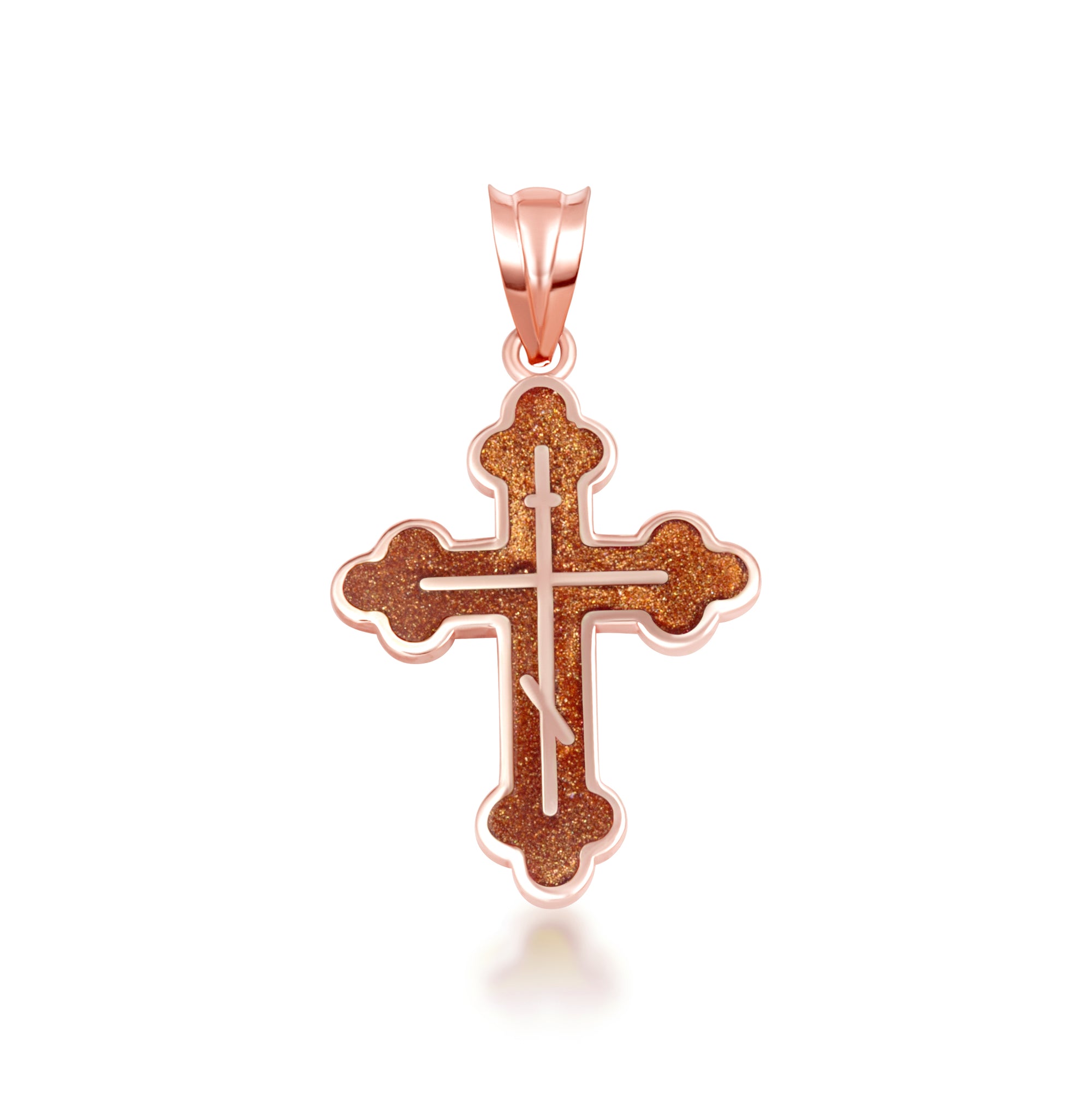 Yellow Gold Custom Enamel Russian Orthodox Cross Pendant Necklace, view 17