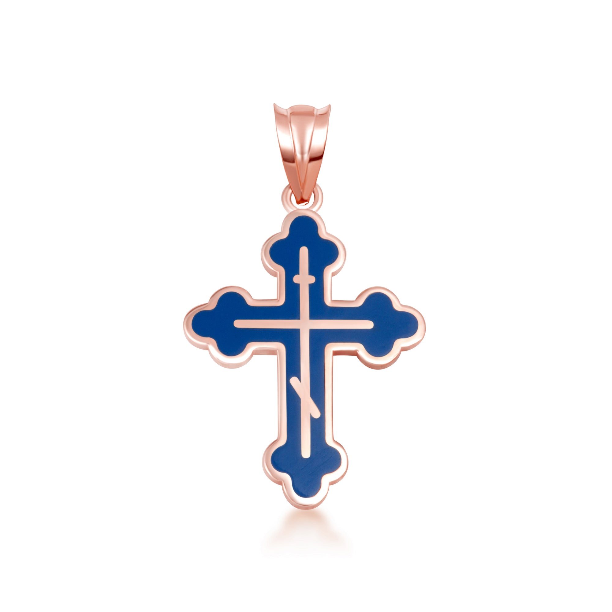 Yellow Gold Custom Enamel Russian Orthodox Cross Pendant Necklace, view 18