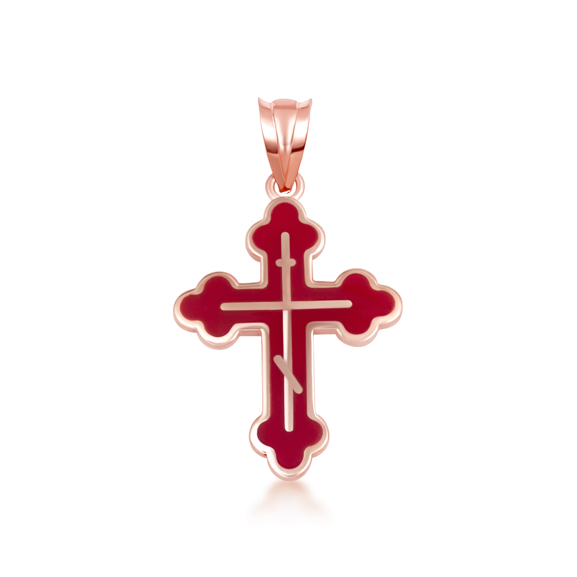 Yellow Gold Custom Enamel Russian Orthodox Cross Pendant Necklace, view 19