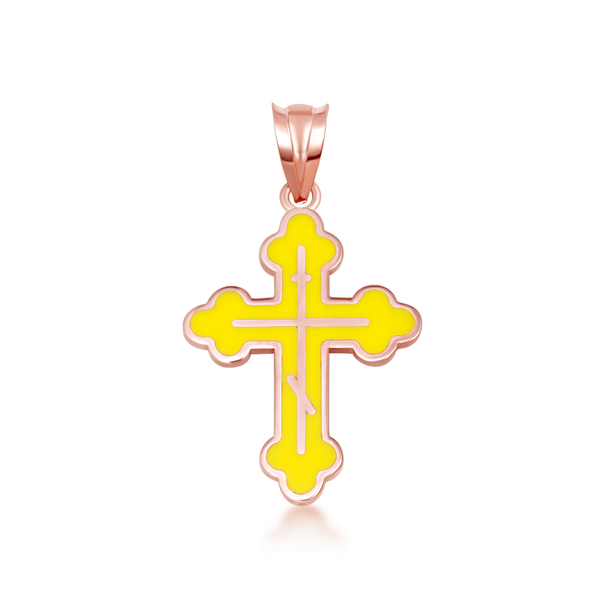 Yellow Gold Custom Enamel Russian Orthodox Cross Pendant Necklace, view 20