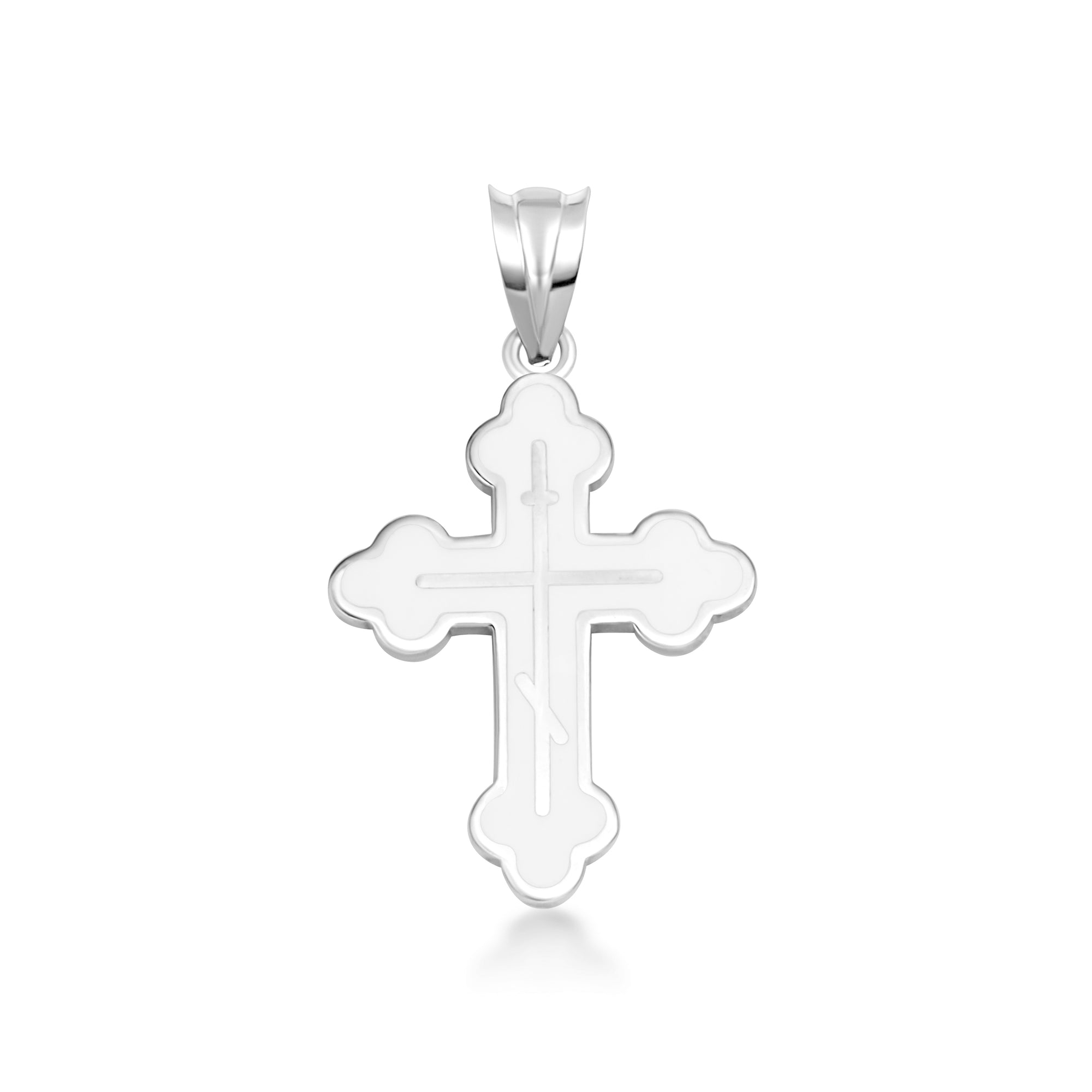 Yellow Gold Custom Enamel Russian Orthodox Cross Pendant Necklace, view 21