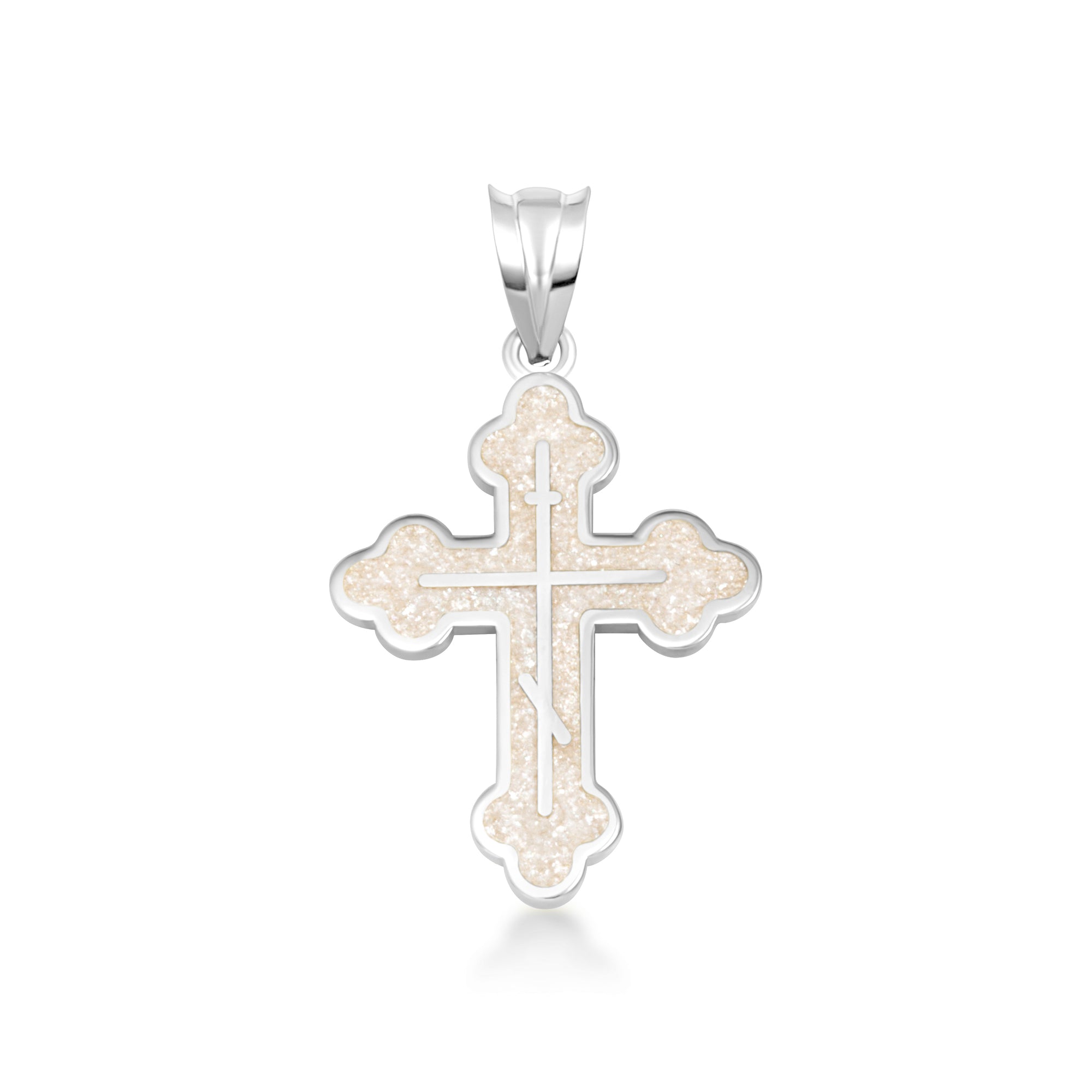Yellow Gold Custom Enamel Russian Orthodox Cross Pendant Necklace, view 22