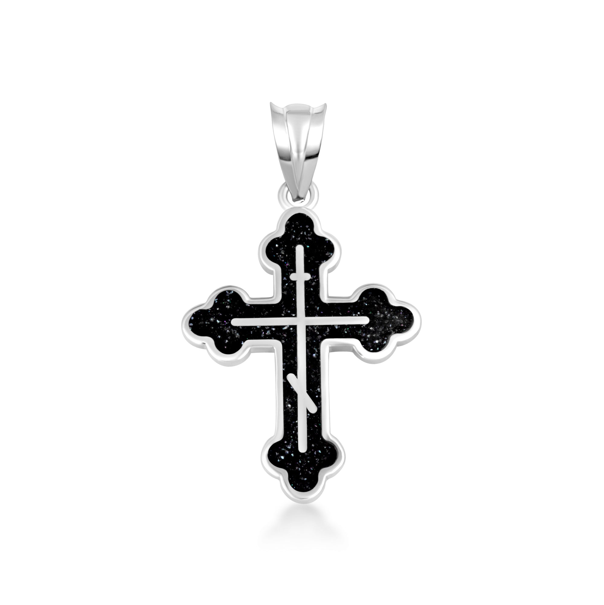 Yellow Gold Custom Enamel Russian Orthodox Cross Pendant Necklace, view 23