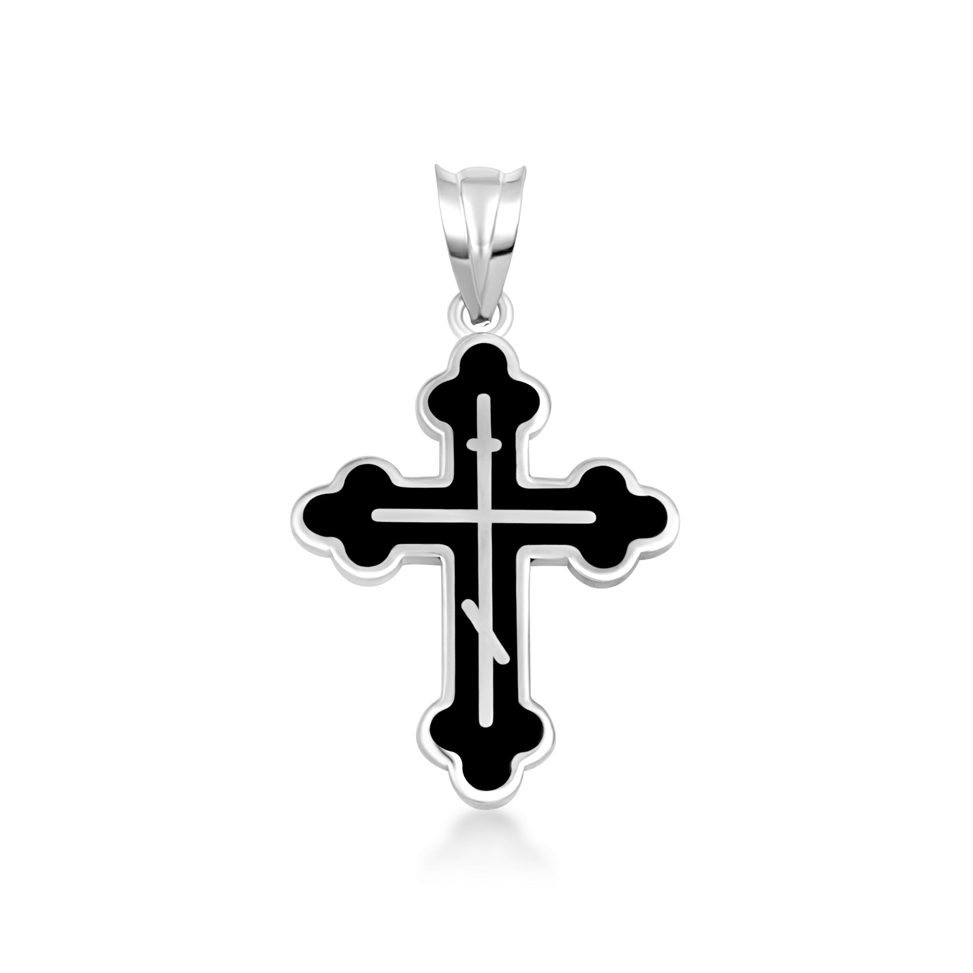 Yellow Gold Custom Enamel Russian Orthodox Cross Pendant Necklace, view 24