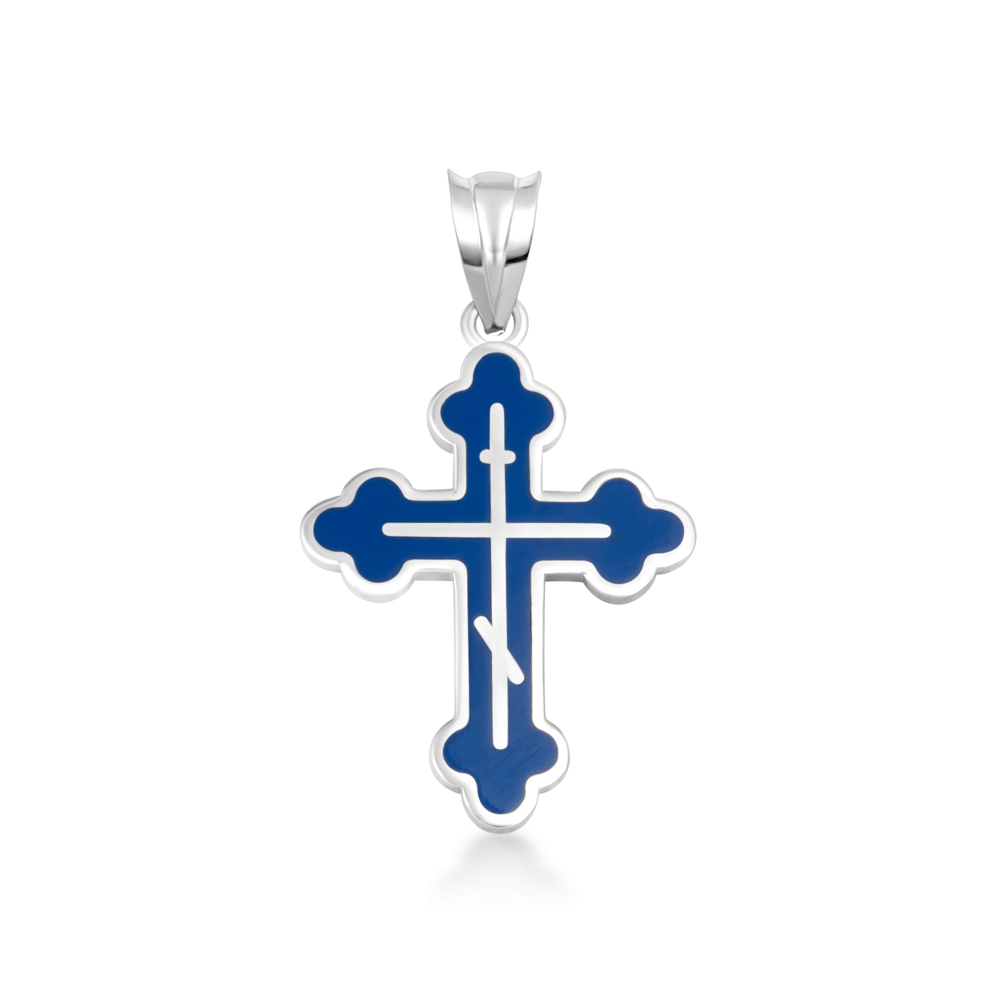 Yellow Gold Custom Enamel Russian Orthodox Cross Pendant Necklace, view 26