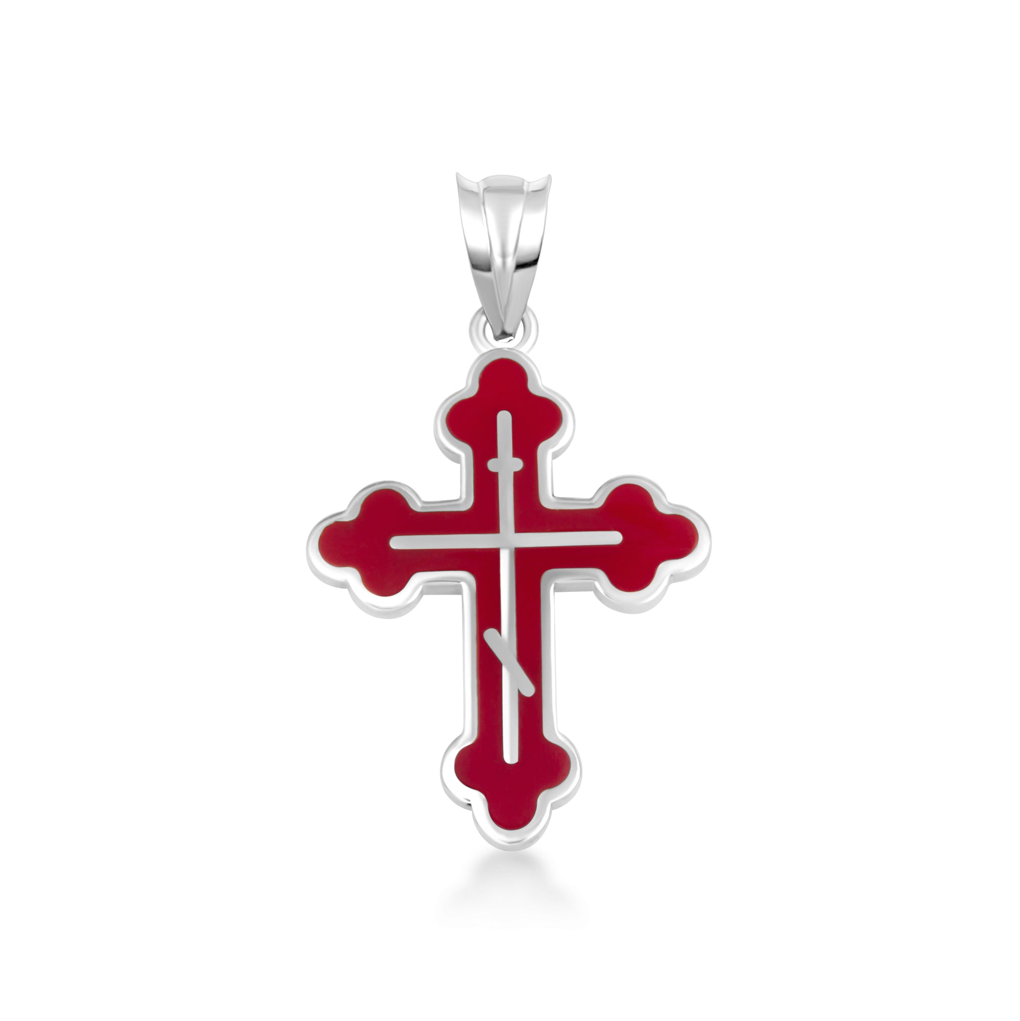 Yellow Gold Custom Enamel Russian Orthodox Cross Pendant Necklace, view 27