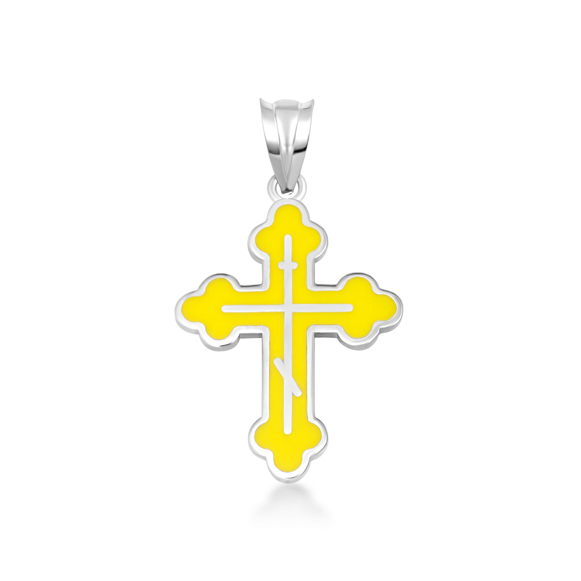 Yellow Gold Custom Enamel Russian Orthodox Cross Pendant Necklace, view 28