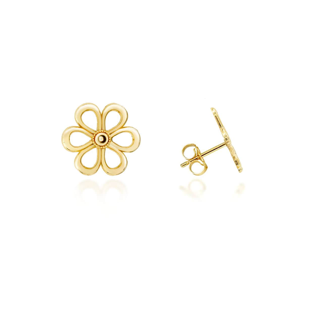 Yellow Gold Daisy Flower Stud Earrings