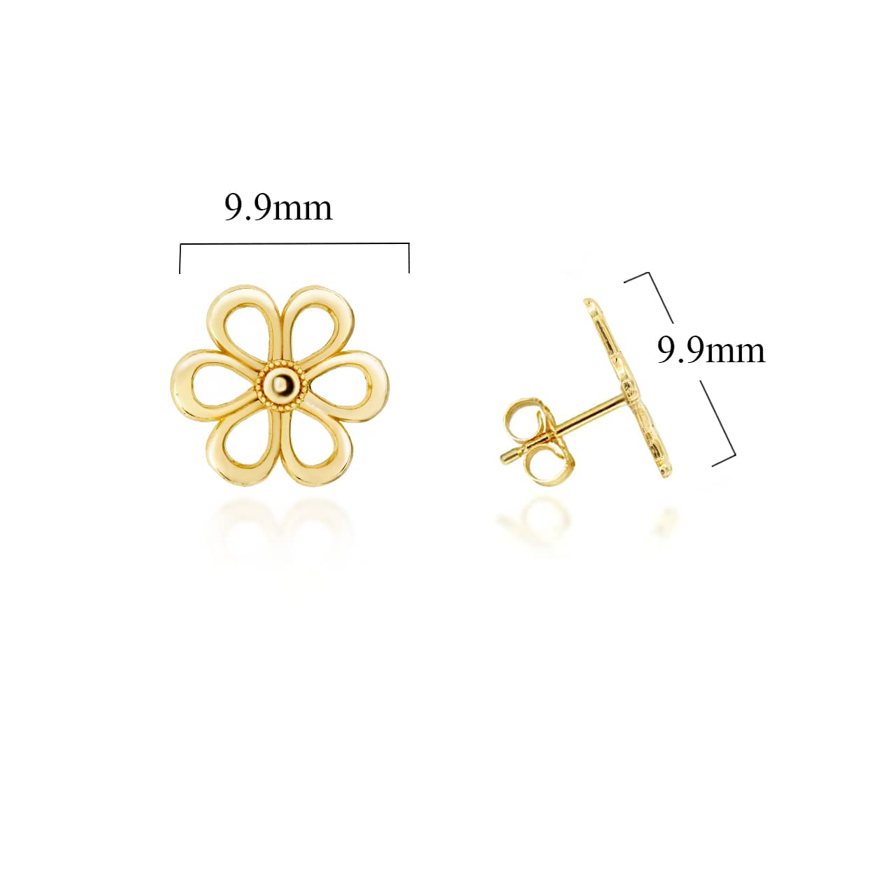Yellow Gold Daisy Flower Stud Earrings, view 3