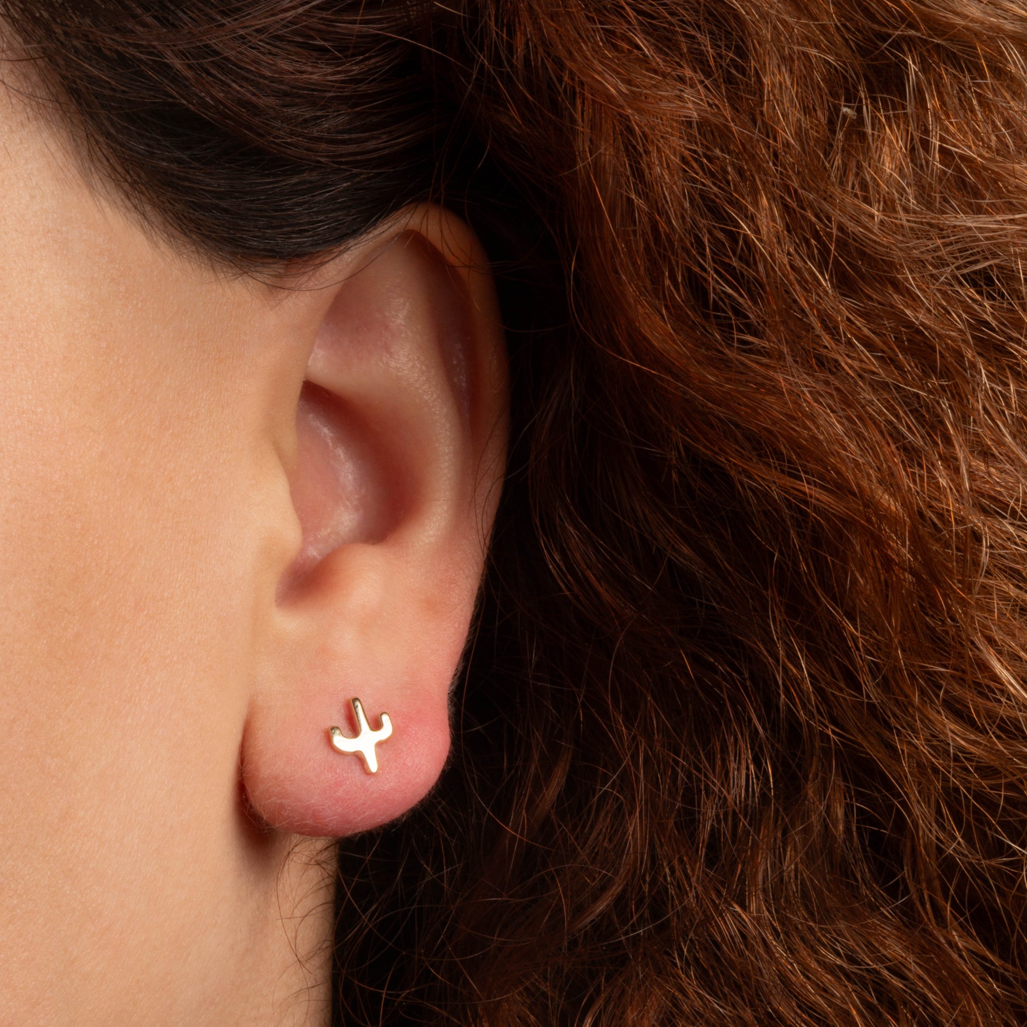 Yellow Gold Desert Cactus Stud Earrings, view 2