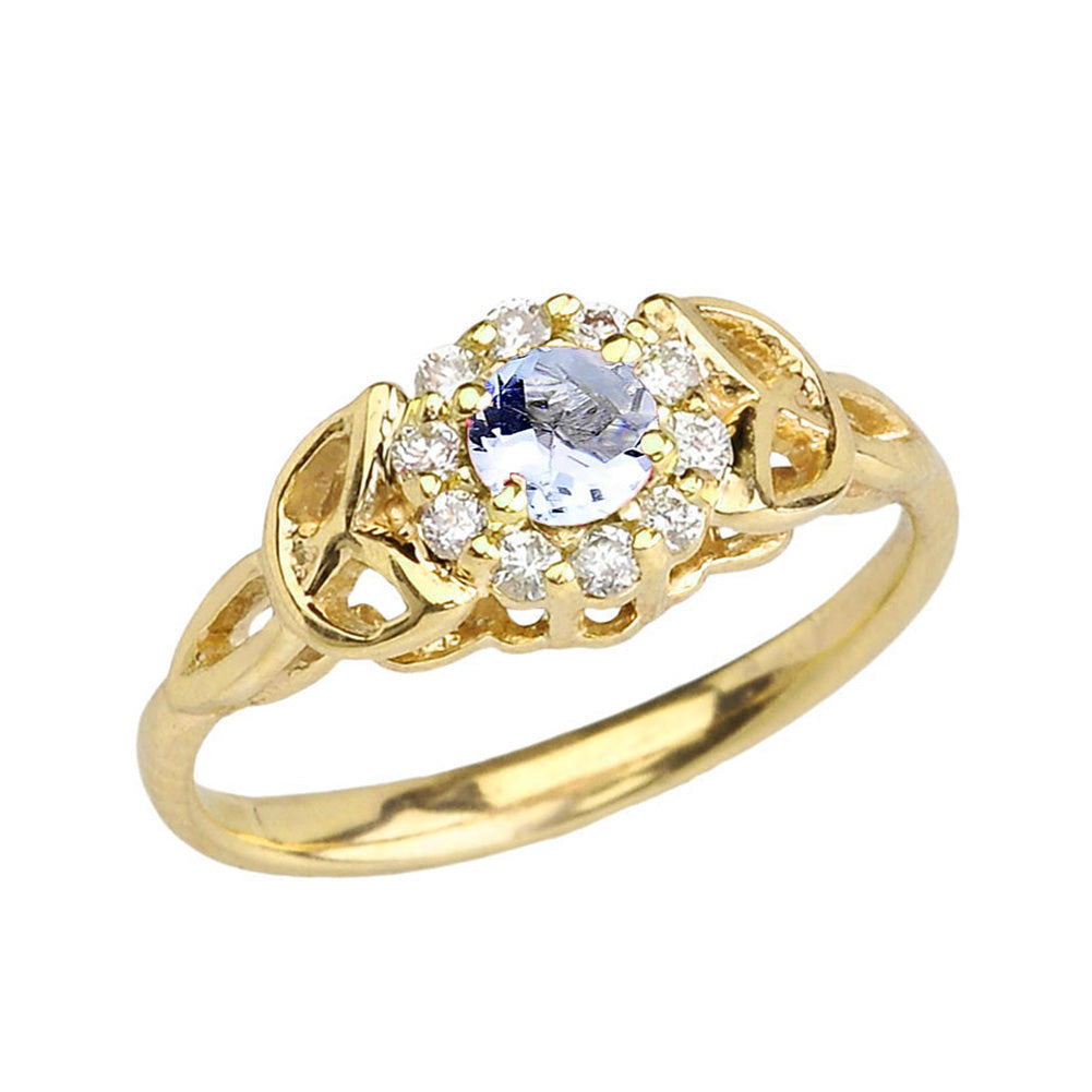 Yellow Gold Diamond and Aquamarine Engagement/Promise Ring