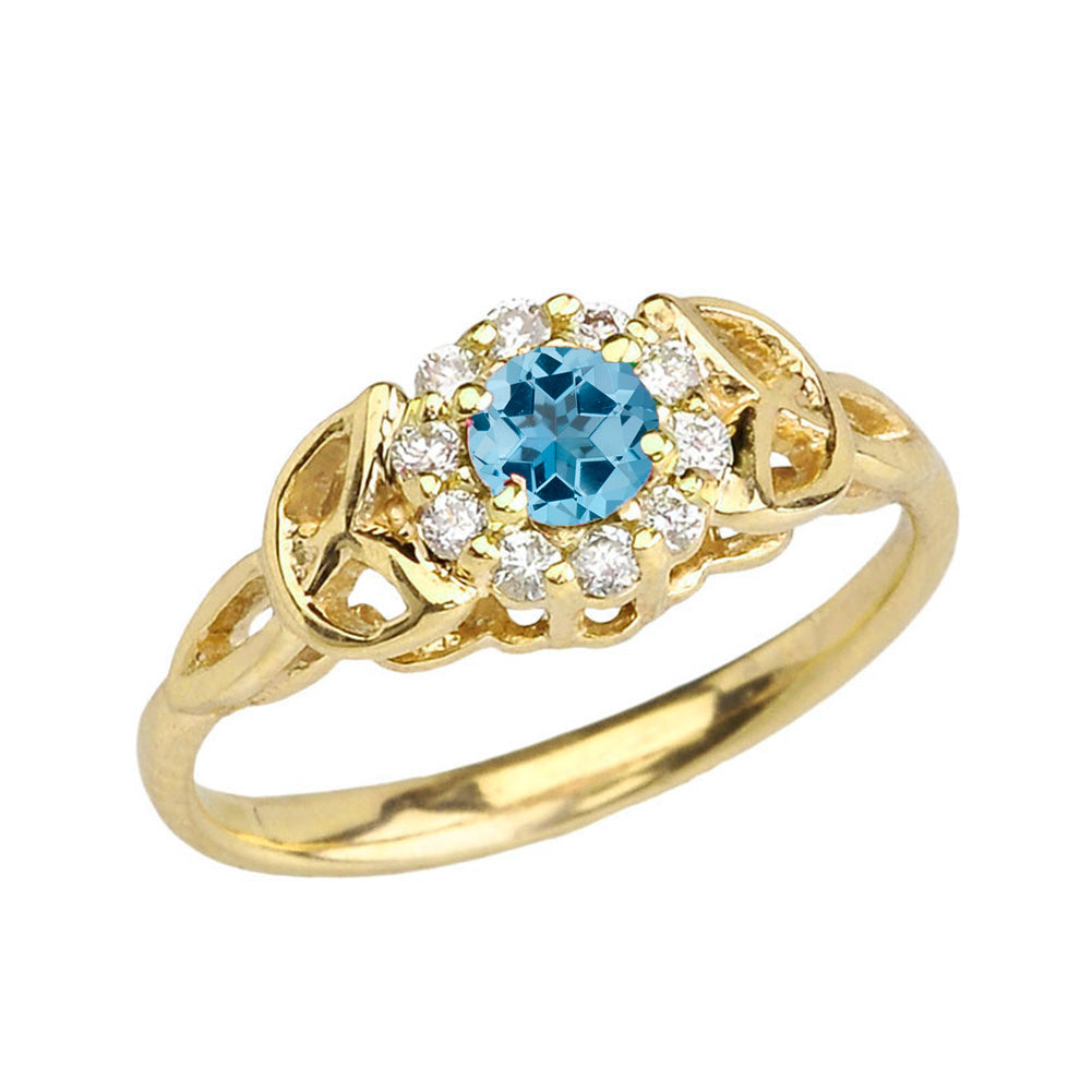 Yellow Gold Diamond and Blue Topaz Engagement/Promise Ring