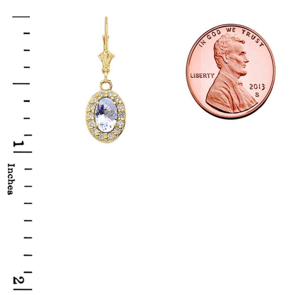 Yellow Gold Diamond and Genuine Gemstones Oval Leverback Earrings, view 2