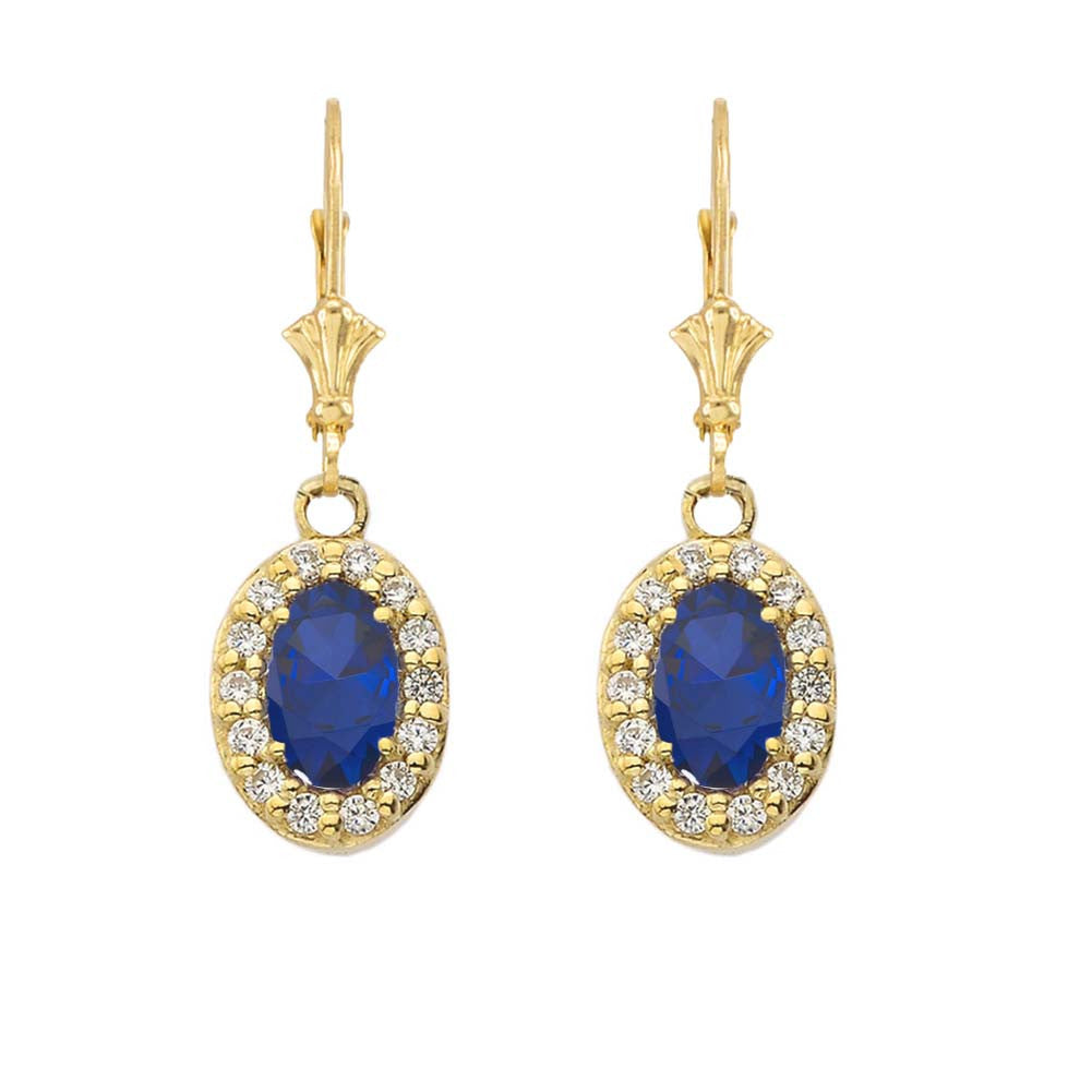 Yellow Gold Diamond and Genuine Gemstones Oval Leverback Earrings, view 6