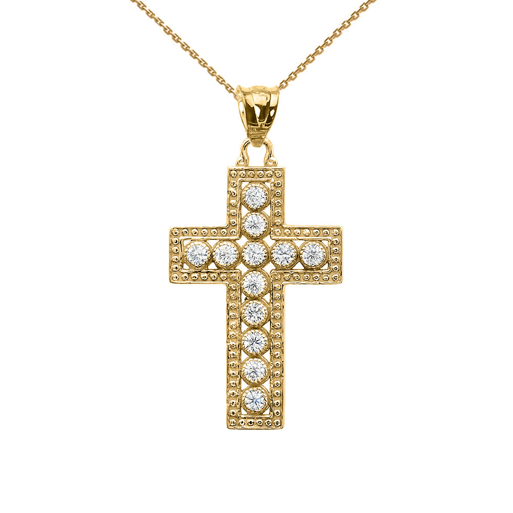 Yellow Gold Diamond Cross Pendant Necklace