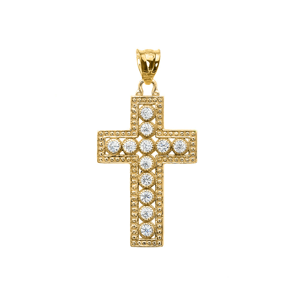 Yellow Gold Diamond Cross Pendant Necklace, view 2