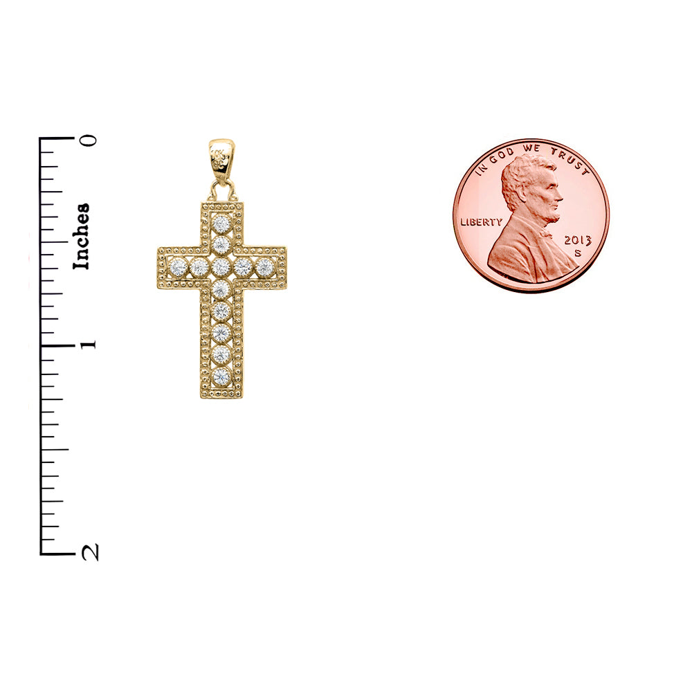 Yellow Gold Diamond Cross Pendant Necklace, view 3