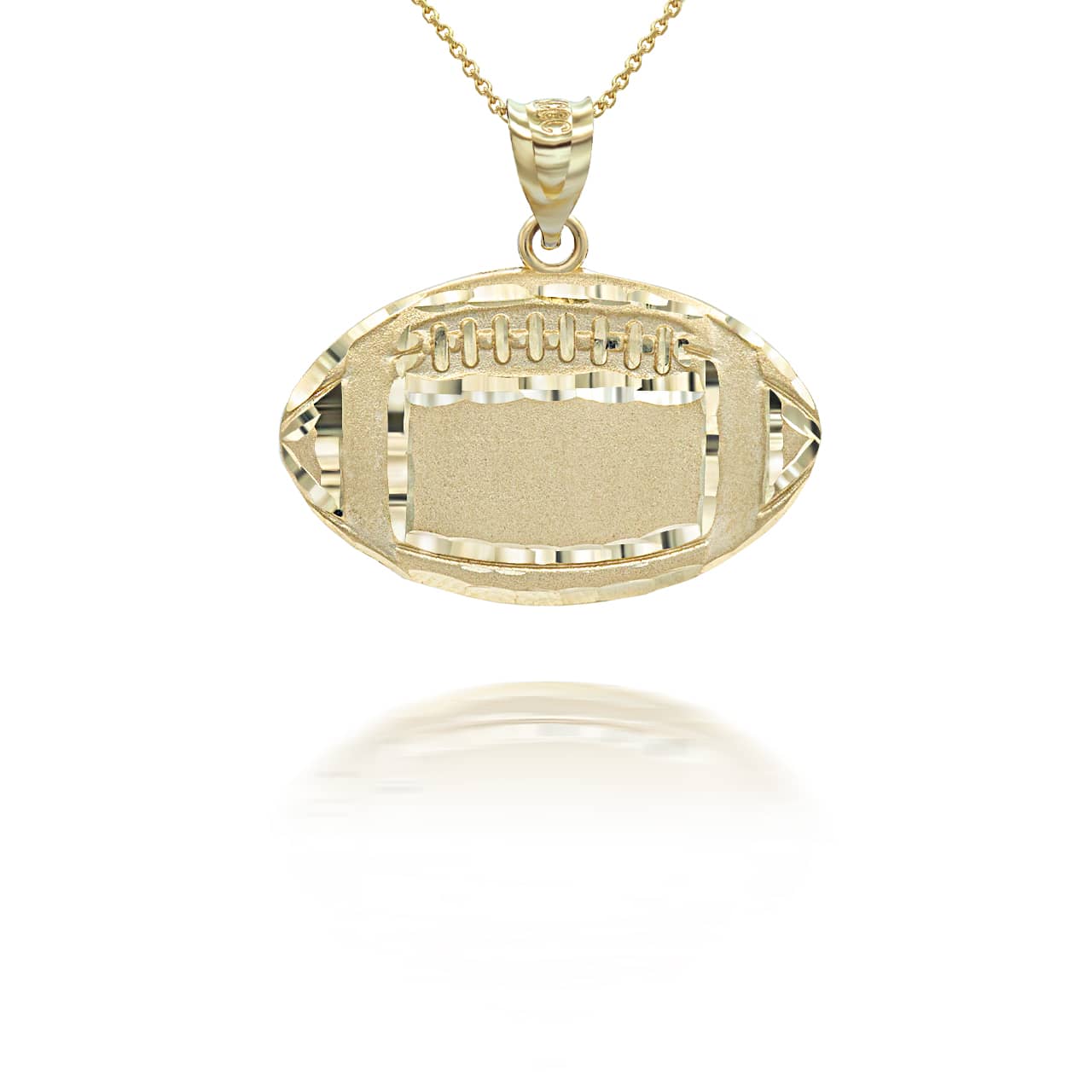 Yellow Gold Diamond Cut American Football Sports Pendant Necklace