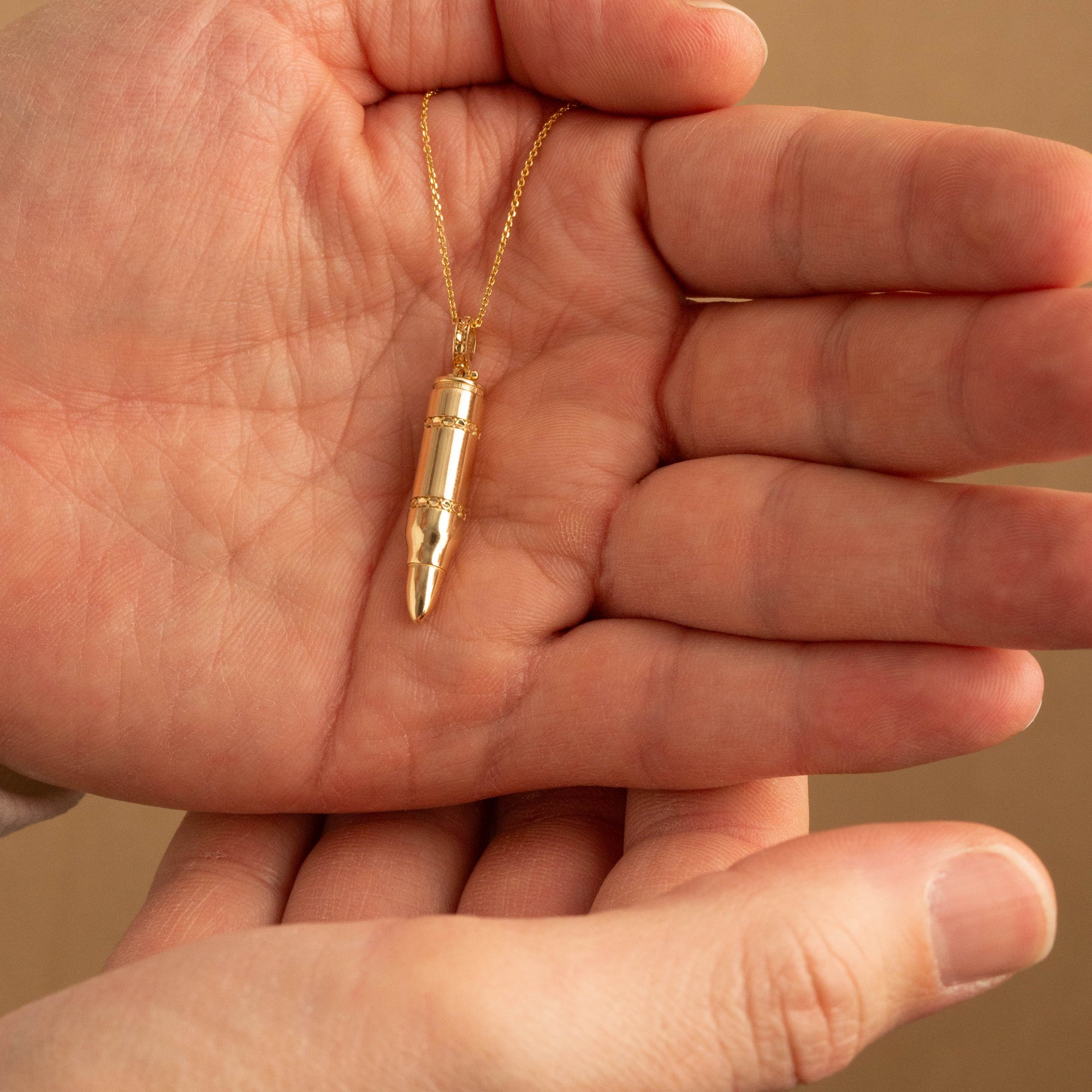 Yellow Gold Diamond Cut Bullet Pendant Necklace, view 2