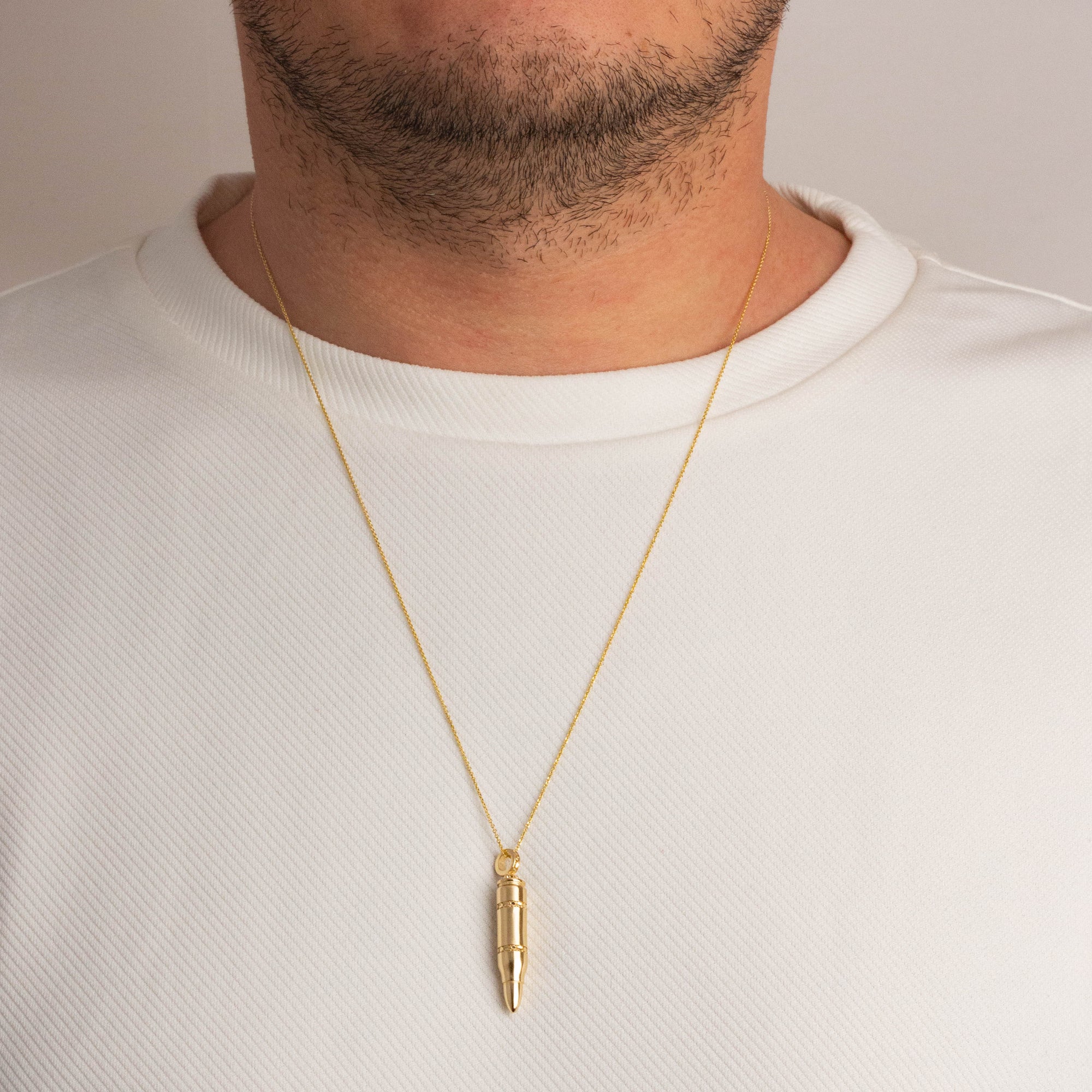 Yellow Gold Diamond Cut Bullet Pendant Necklace, view 3