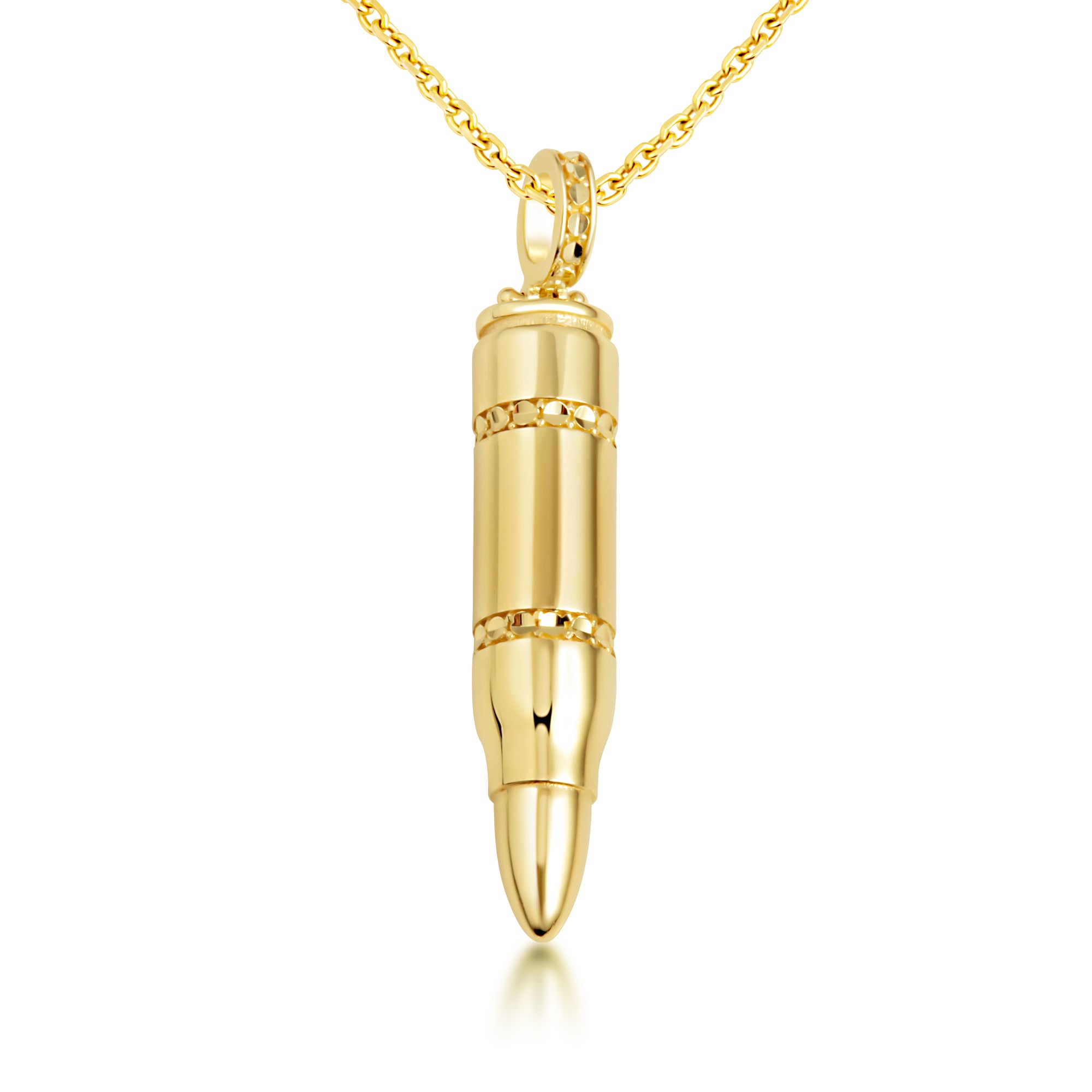 Yellow Gold Diamond Cut Bullet Pendant Necklace, view 5