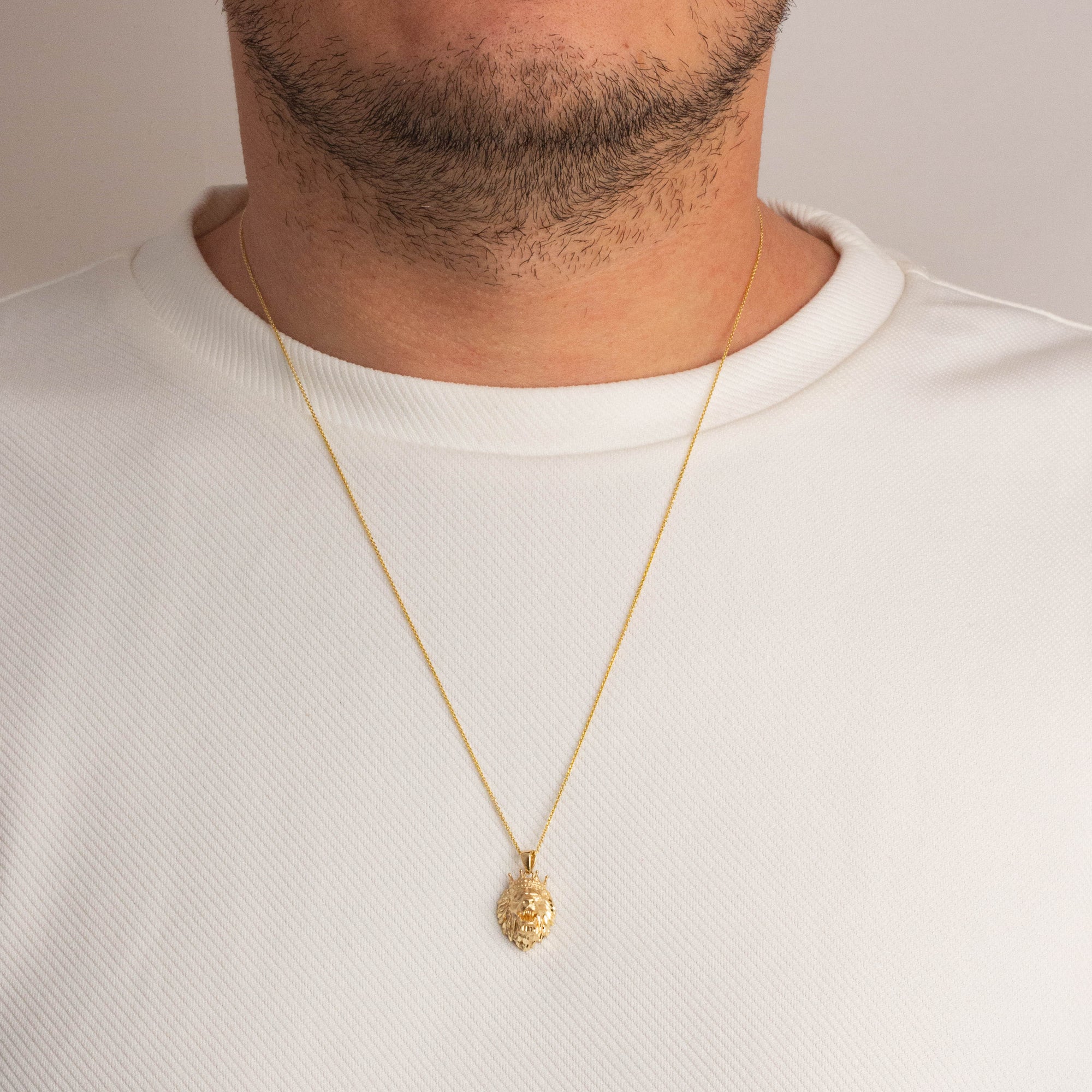 Yellow Gold Diamond Cut King Lion Crown Pendant Necklace, view 2
