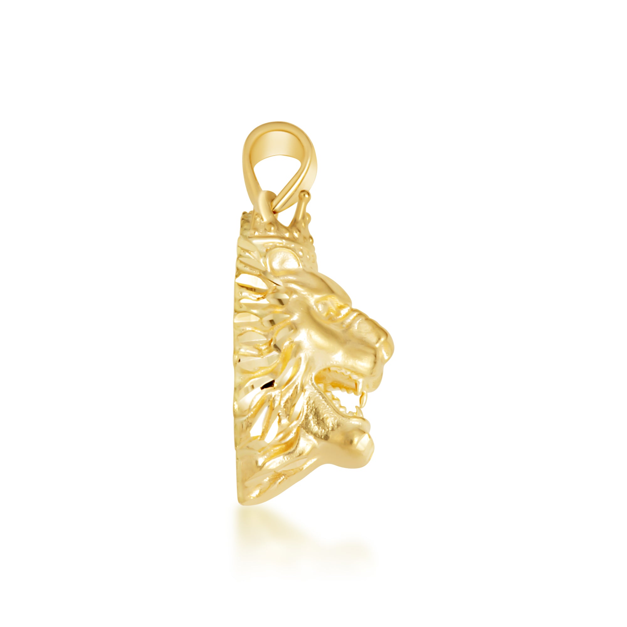 Yellow Gold Diamond Cut King Lion Crown Pendant Necklace, view 5