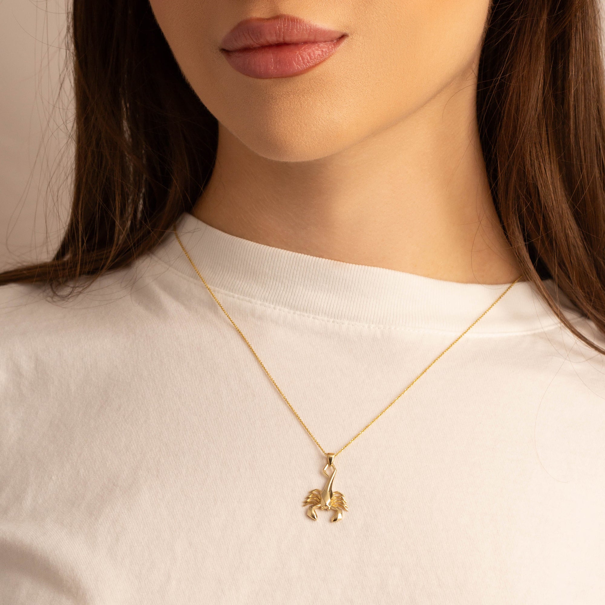 Yellow Gold Diamond Cut Scorpion Pendant Necklace, view 2