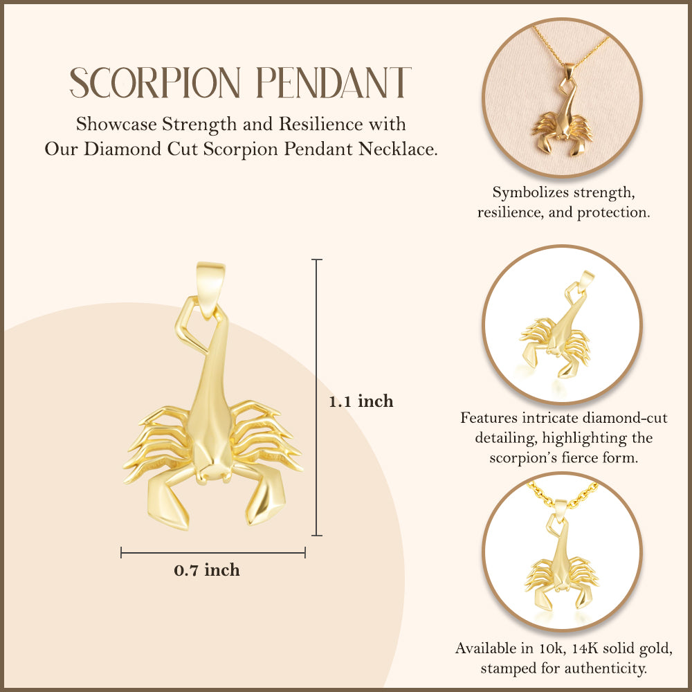 Yellow Gold Diamond Cut Scorpion Pendant Necklace, view 3