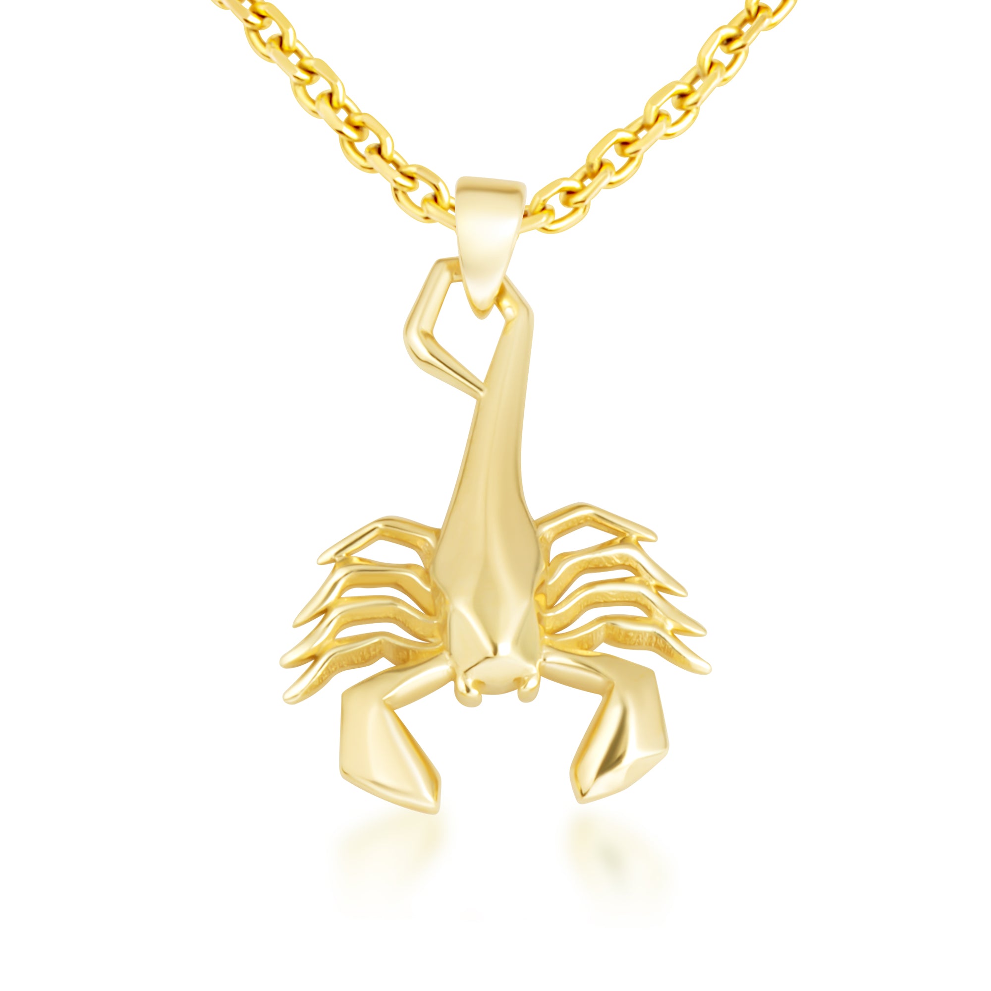 Yellow Gold Diamond Cut Scorpion Pendant Necklace, view 4