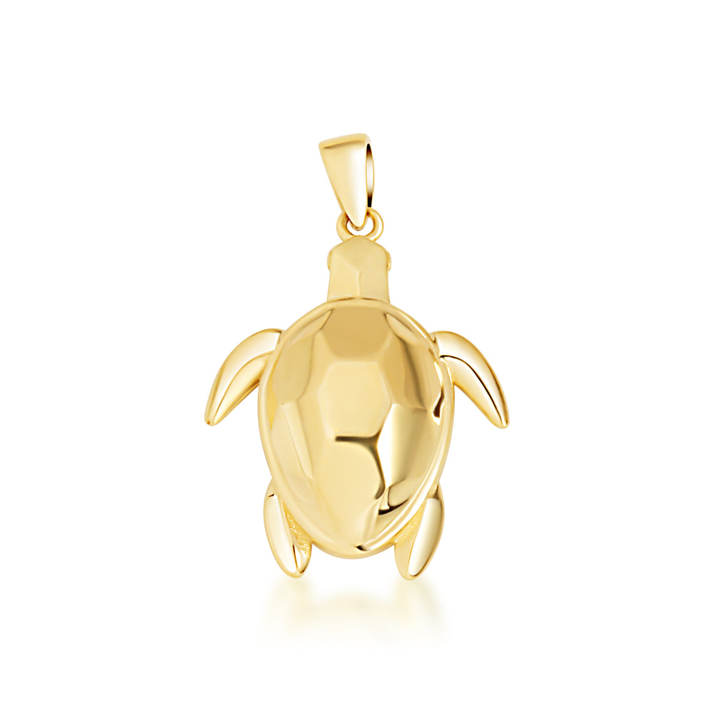 Yellow Gold Diamond Cut Sea Turtle Pendant Necklace