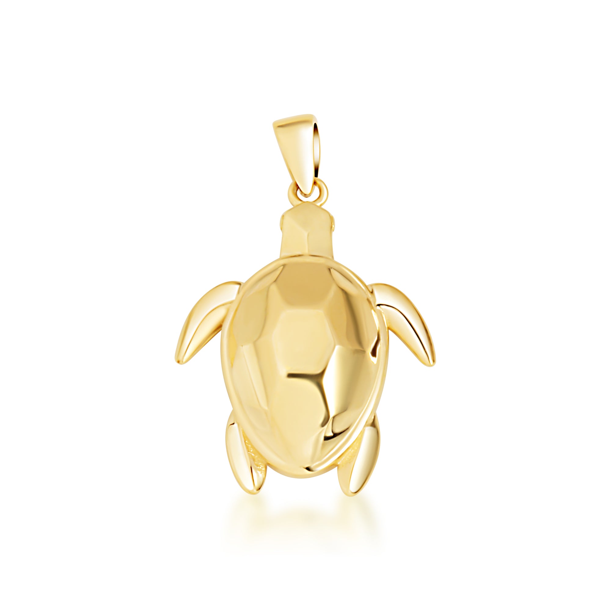 Yellow Gold Diamond Cut Sea Turtle Pendant Necklace