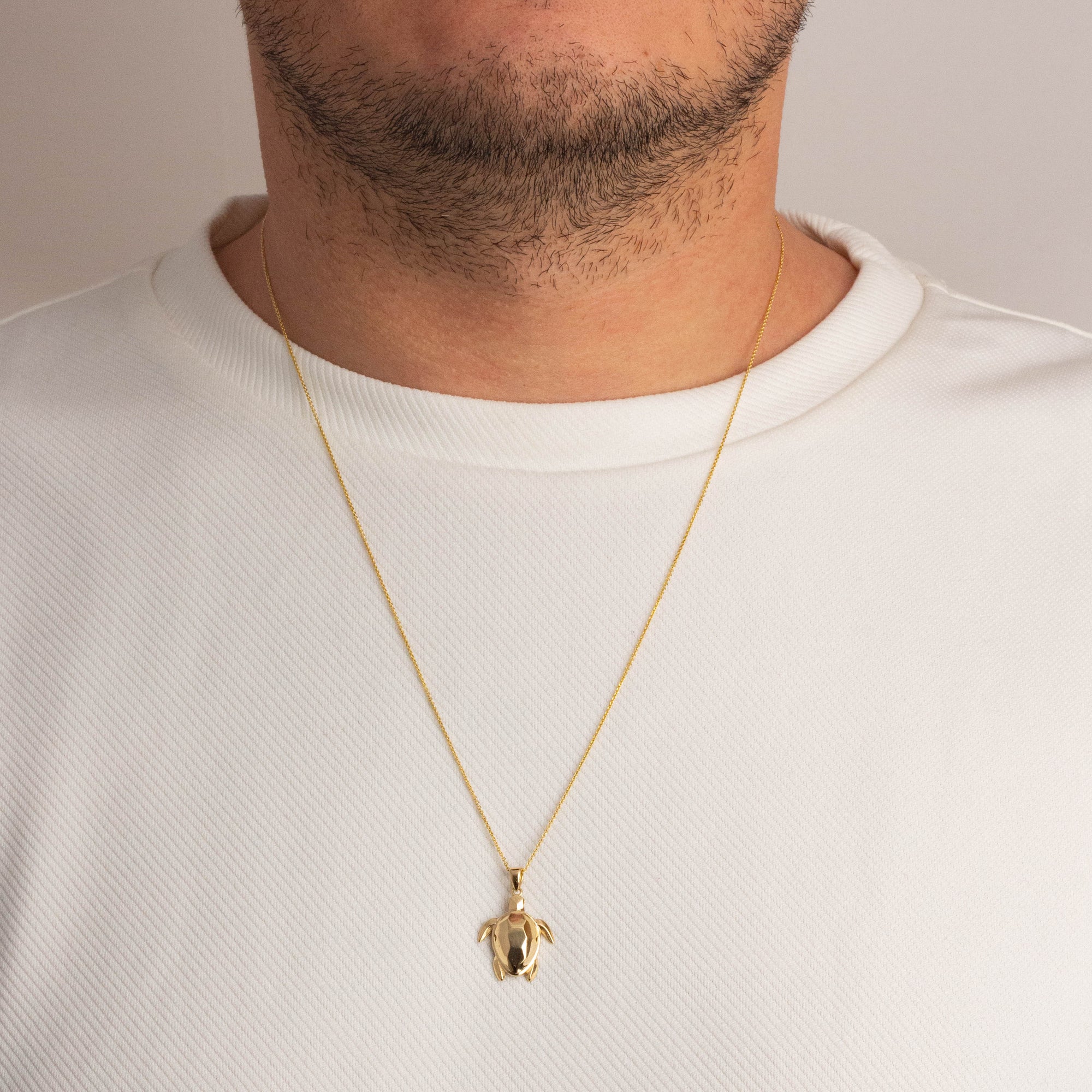 Yellow Gold Diamond Cut Sea Turtle Pendant Necklace, view 2