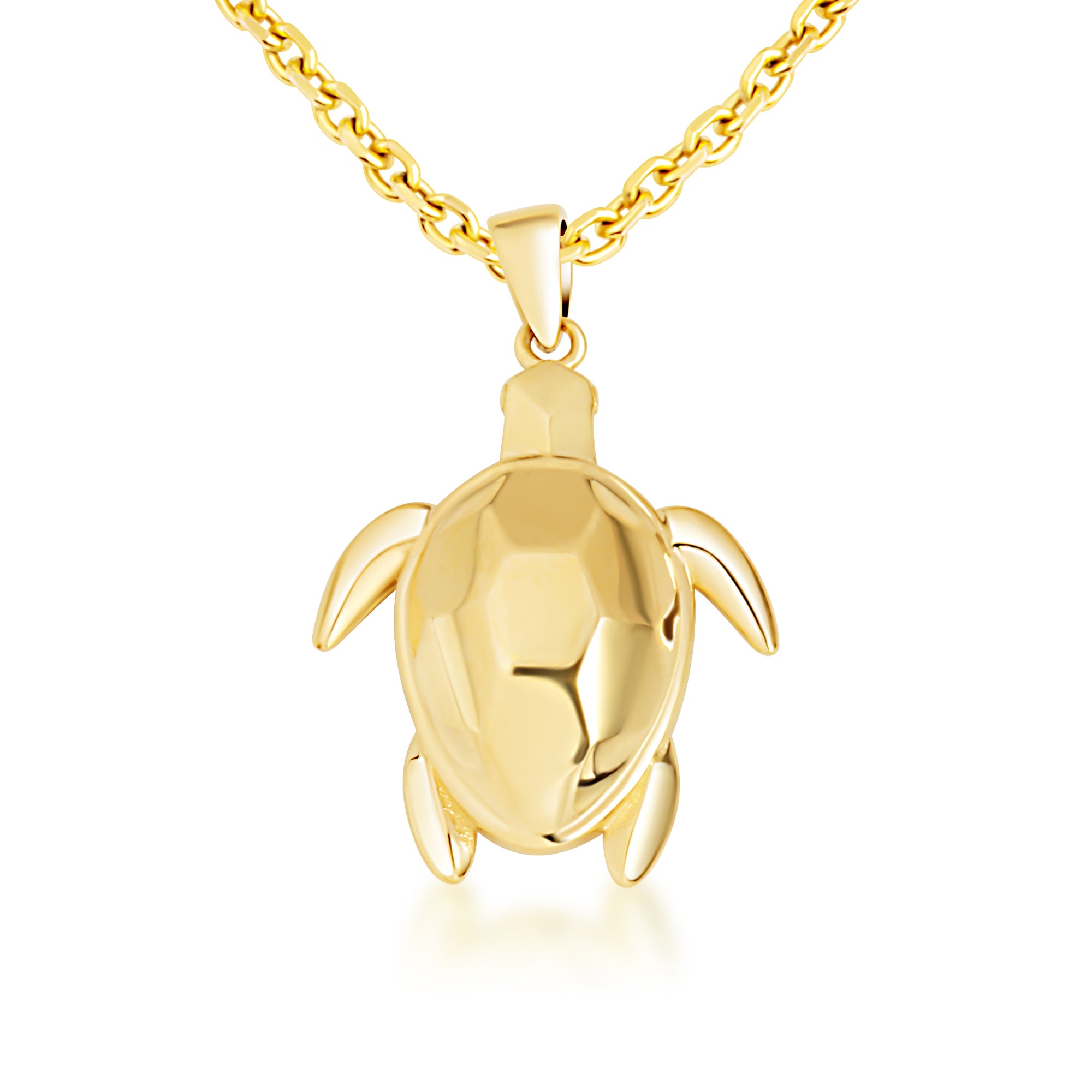 Yellow Gold Diamond Cut Sea Turtle Pendant Necklace, view 5